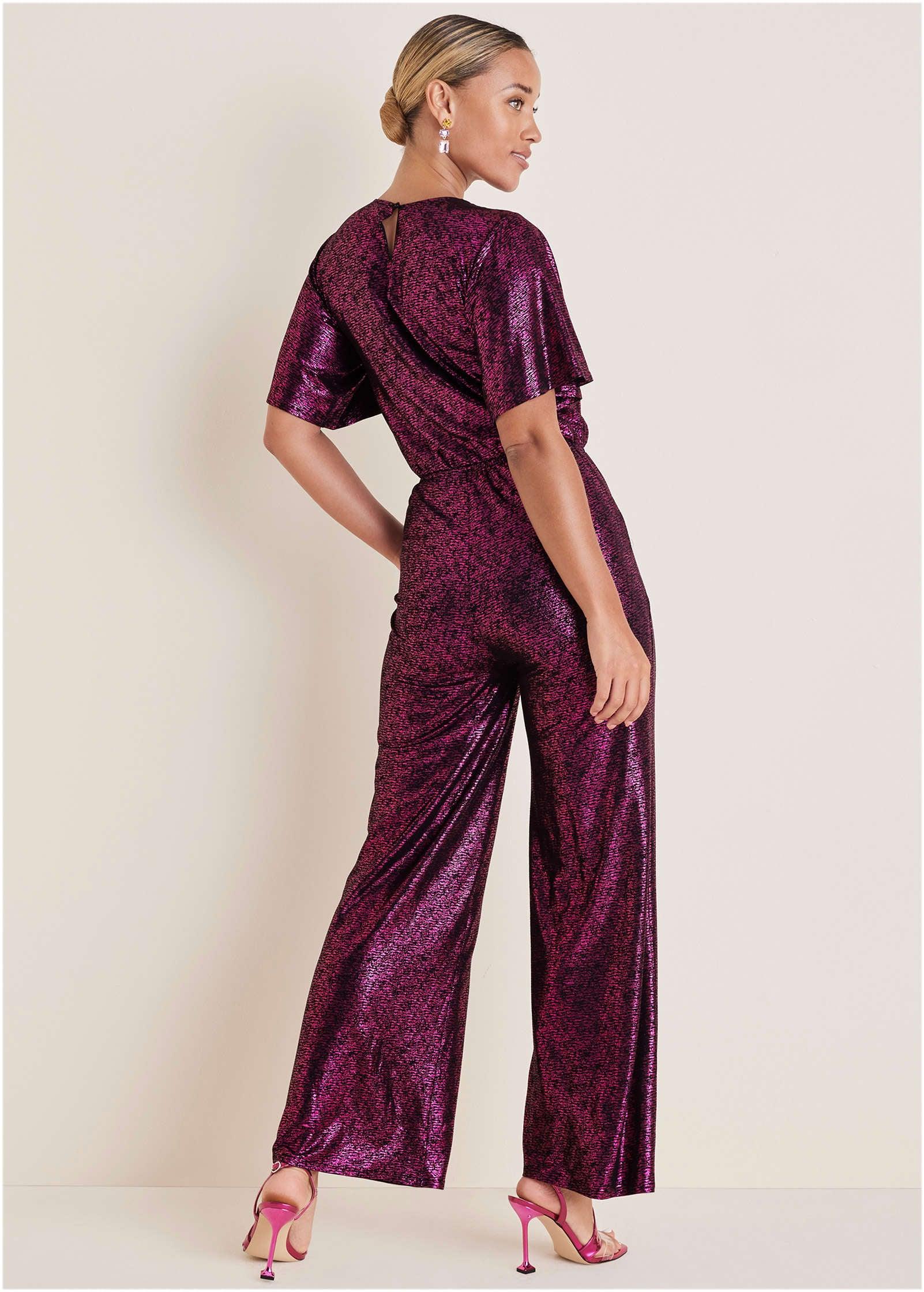 Metallic Flutter Sleeve Jumpsuit - Vivacious Product Image