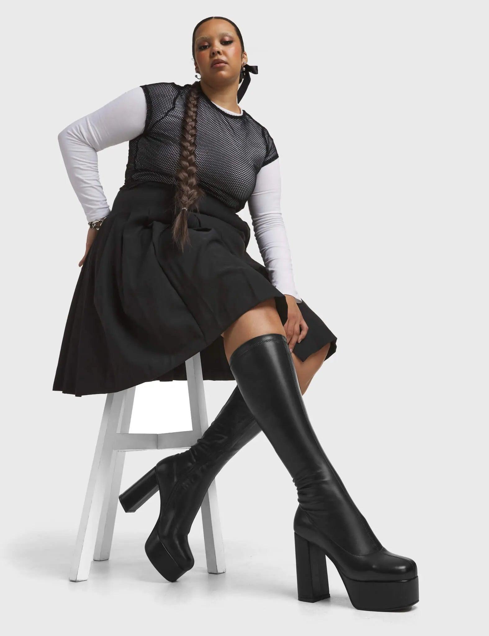 Whatta Showdown Super Stretch Platform Knee High Boots Product Image