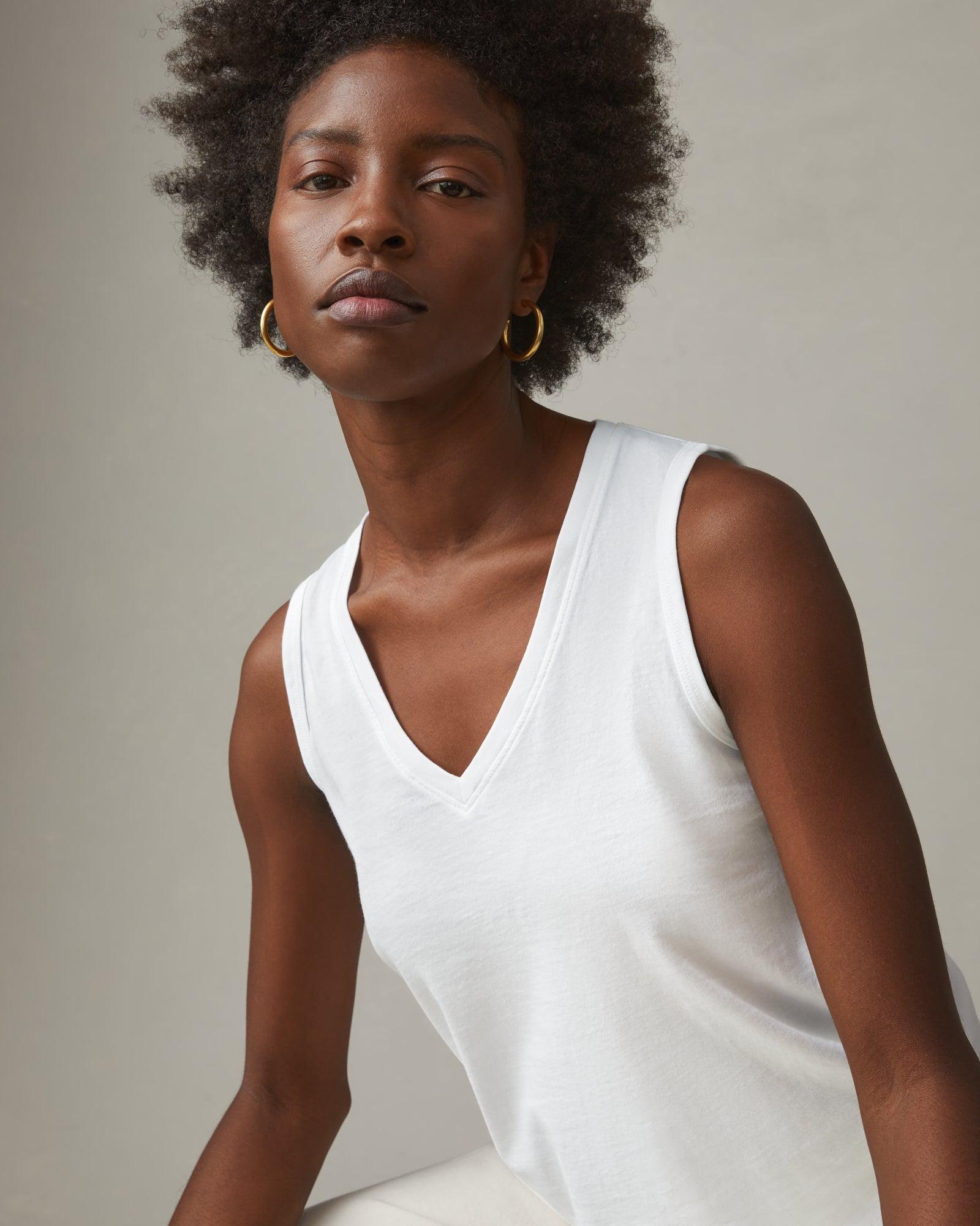 Women's Classic Cotton V-Neck Tank - White Female Product Image