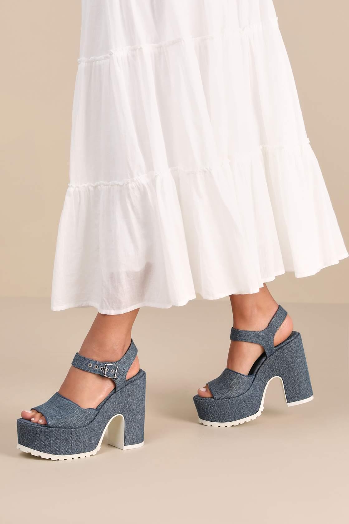 Jordina Blue Jean Denim Platform Ankle Strap Sandals Product Image