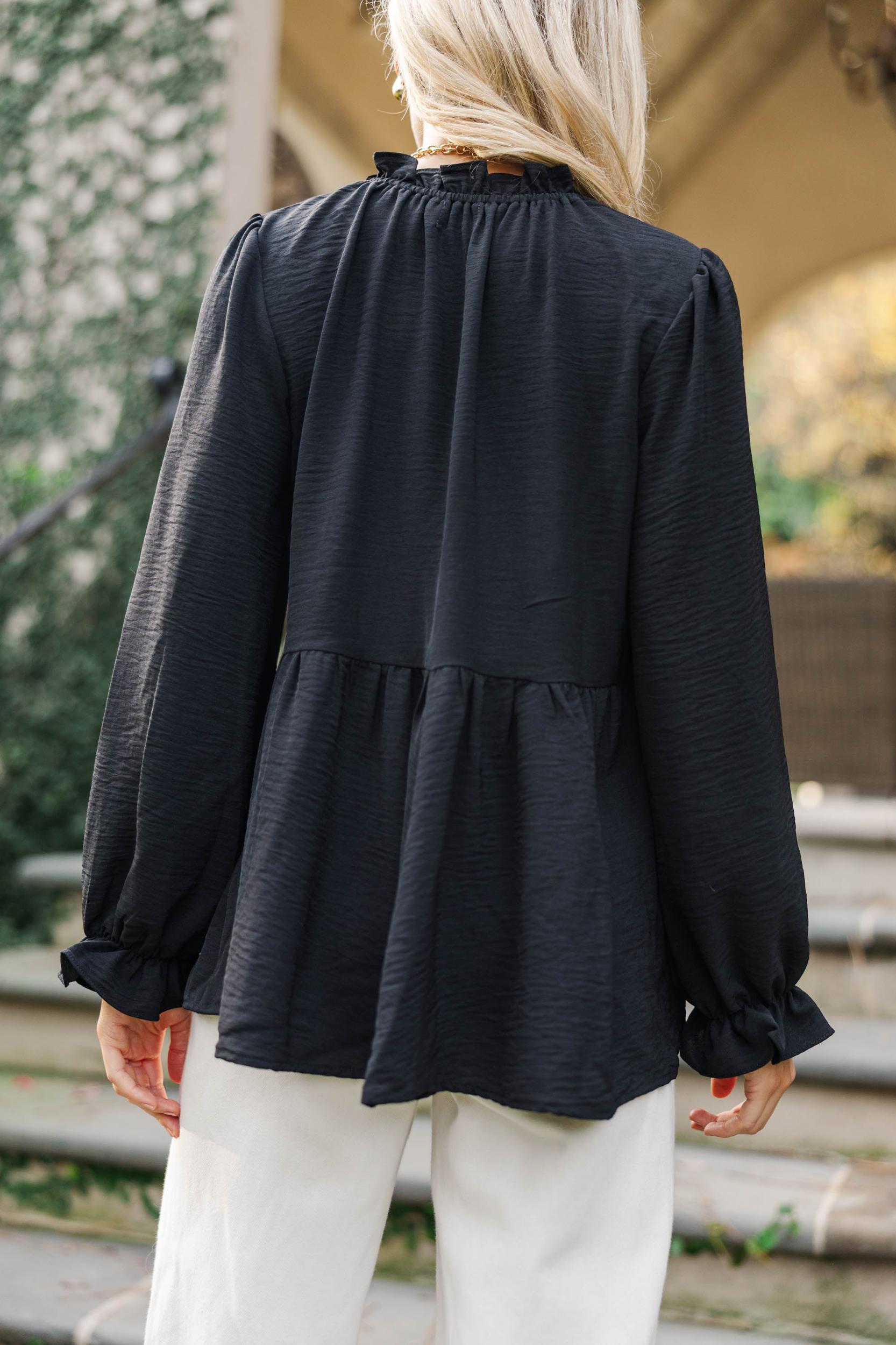 Making Moves Black Ruffled Blouse Female Product Image