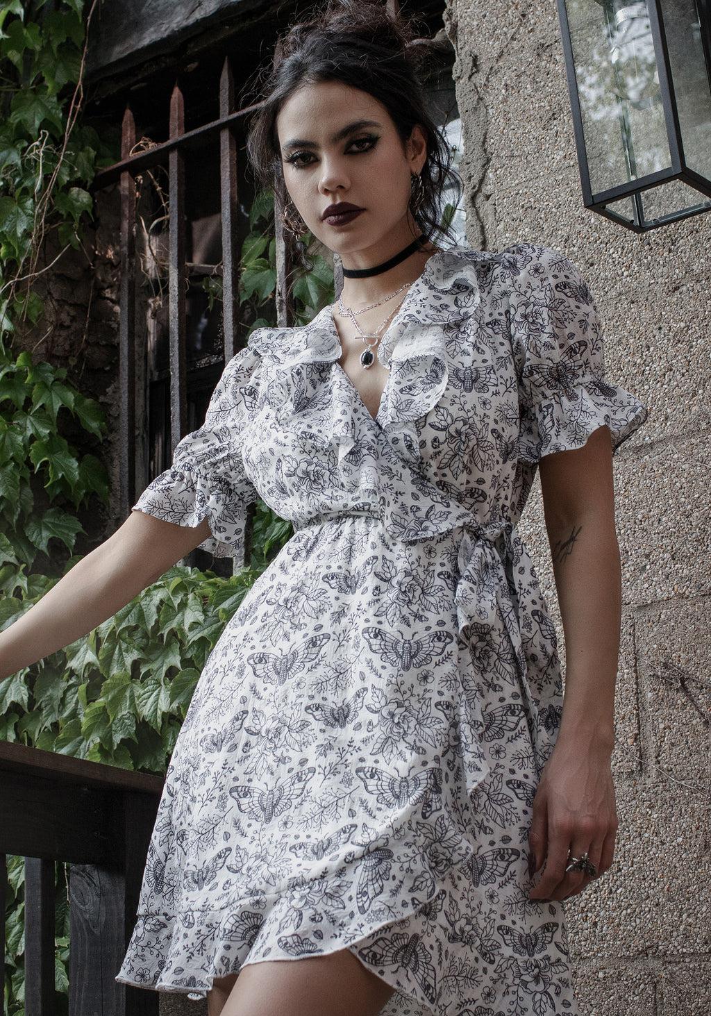 Rosamoth Chiffon Mini Wrap Dress - White Product Image