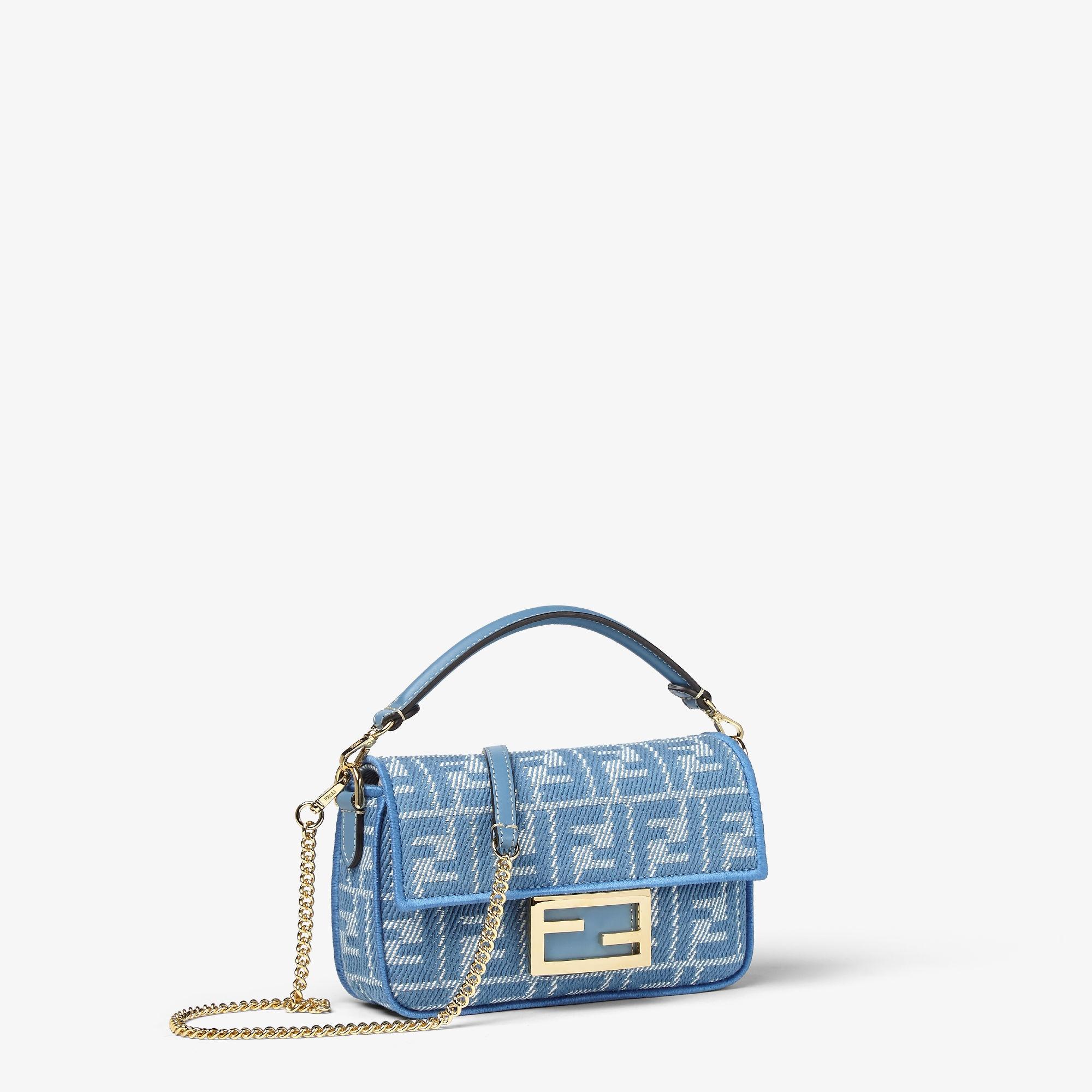 Baguette MiniBlue denim-effect FF jacquard bag Product Image