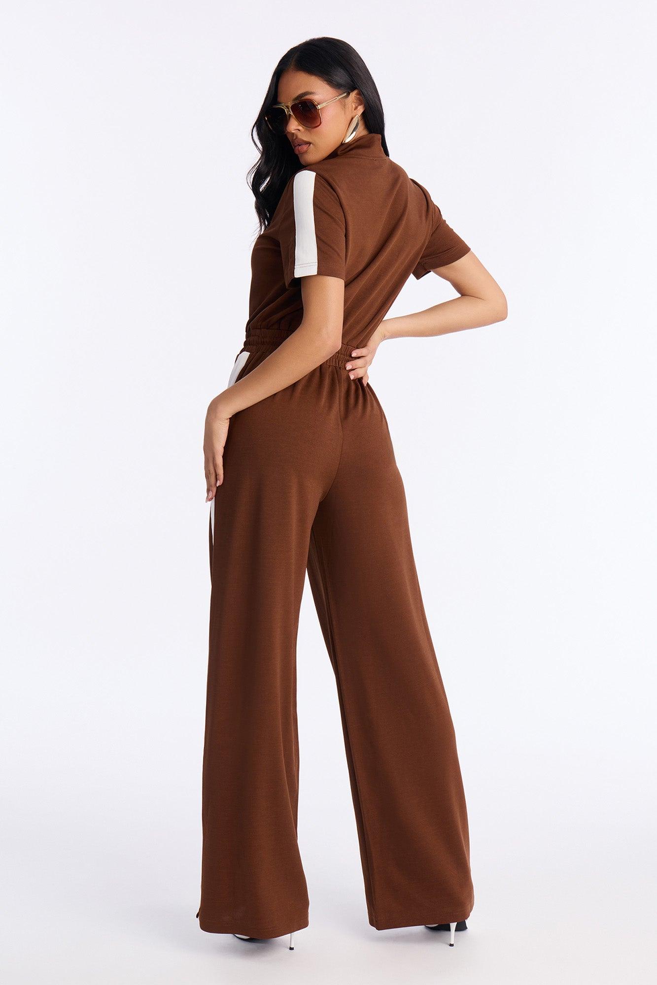Lianna Short Sleeve Jumpsuit - Brown Female Product Image