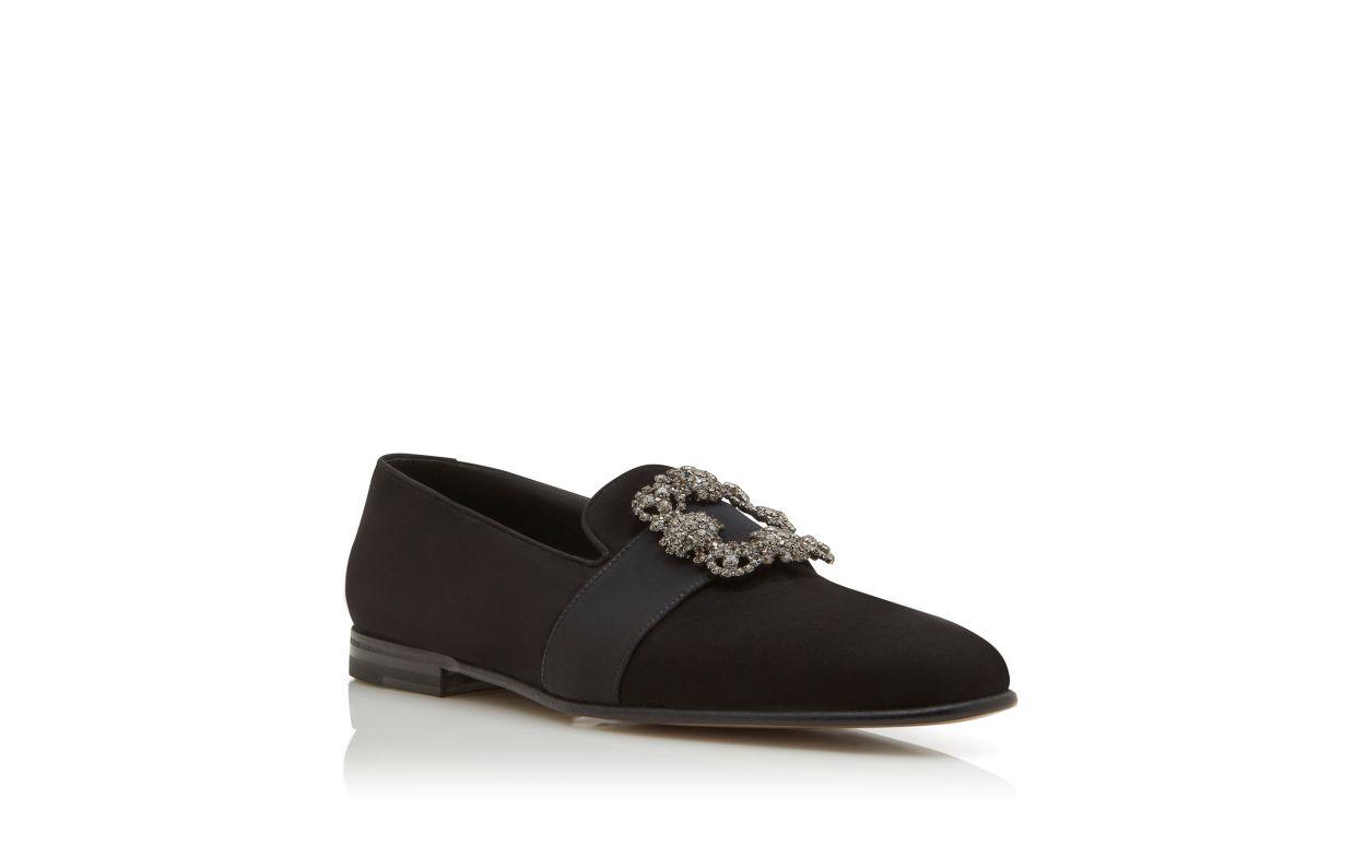 CARLTON Black Suede Jewel Buckle Loafers Product Image