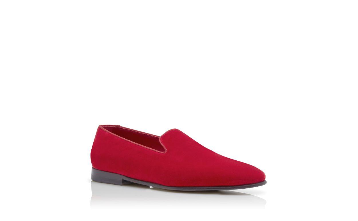 MARIO VELVET Bright Red Velvet Loafers Product Image