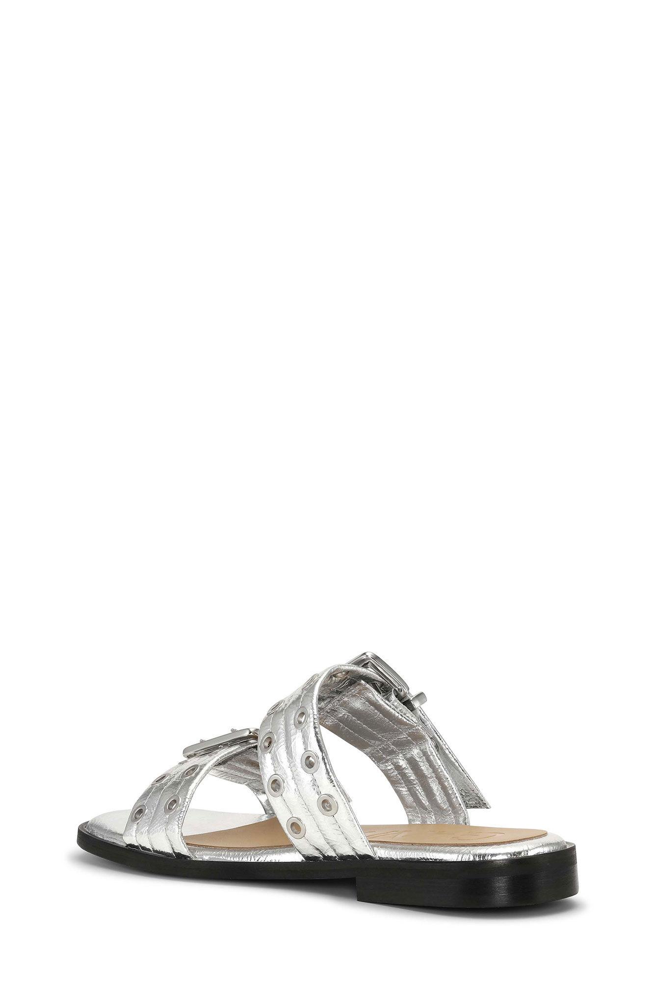 Silver Metallic Feminine Buckle Two-Strap Sandals Product Image
