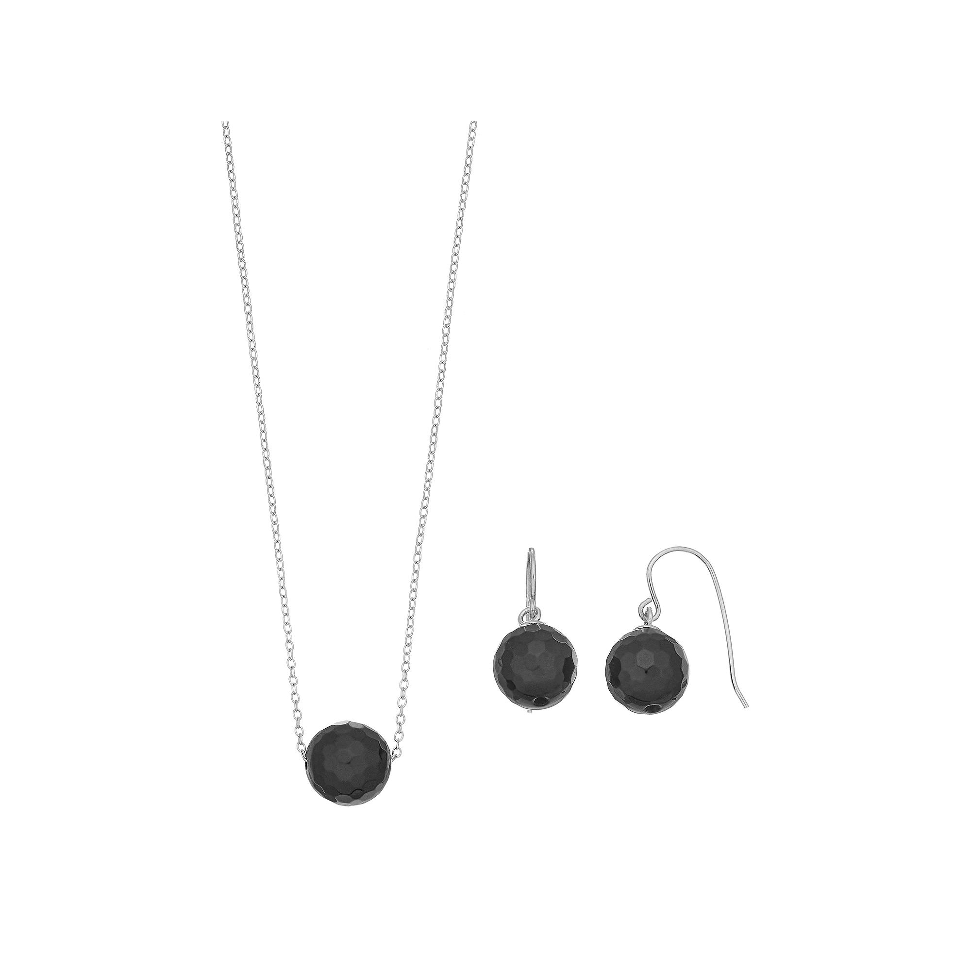 Sterling Silver Agate Bead Necklace & Earring Set, Women's, Black Product Image