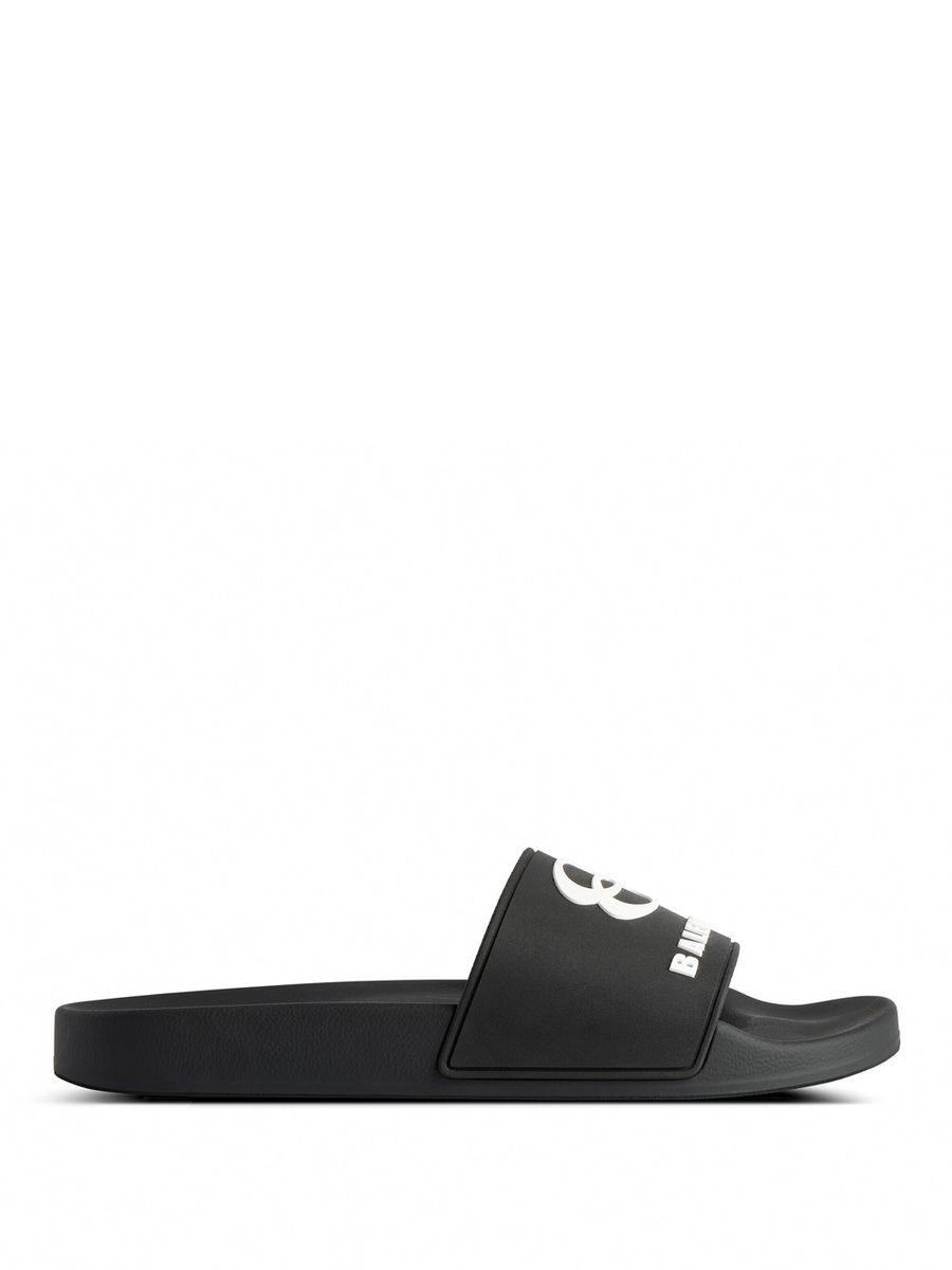 BALENCIAGA Rubber Slide Sandals For The Pool Men In Black White Product Image