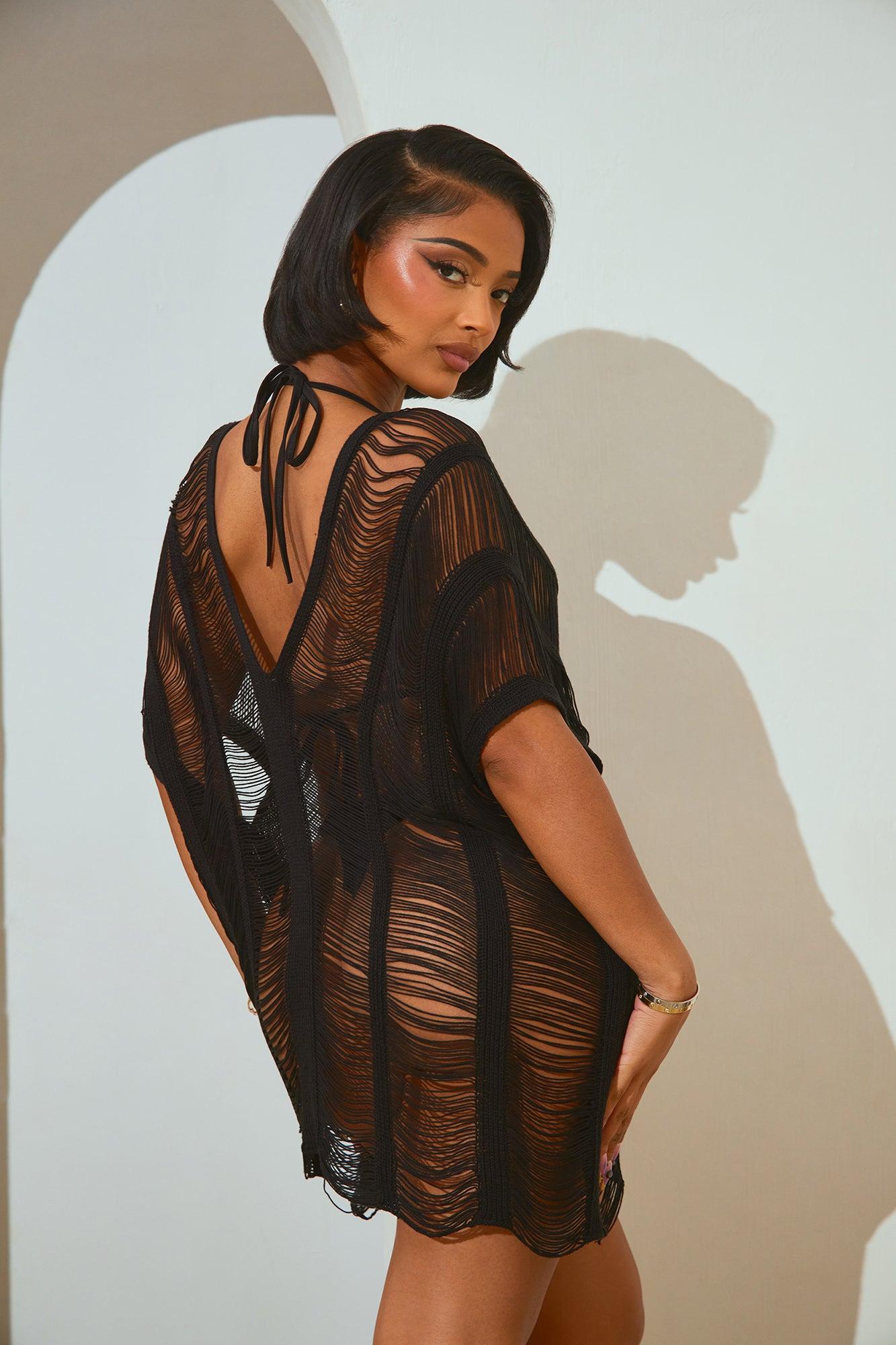 Elizabeth Crochet Cover Up Dress - Black Product Image