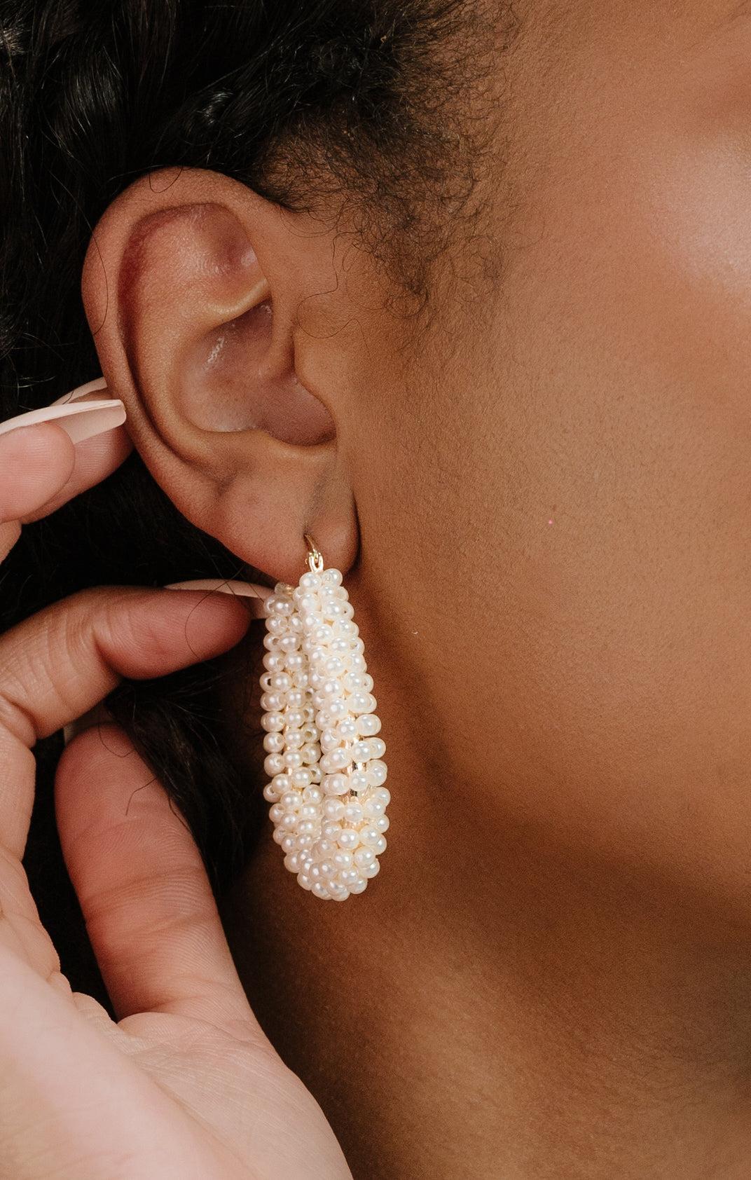 Ettika Pearl Wrapped Hoop Earrings ~ Pearl Product Image