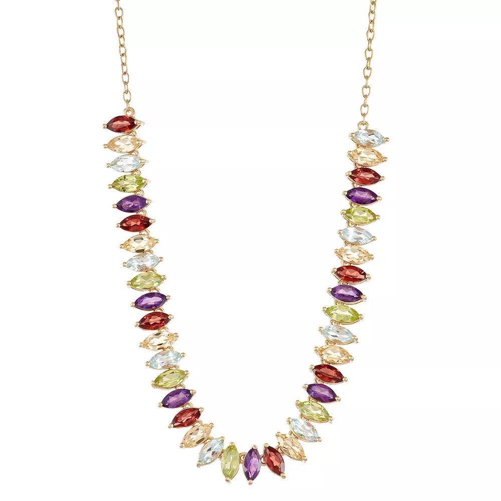 18k Gold Over Silver Multi Gemstone Marquis Necklace, Women's, Size: 17", Gold Tone Product Image