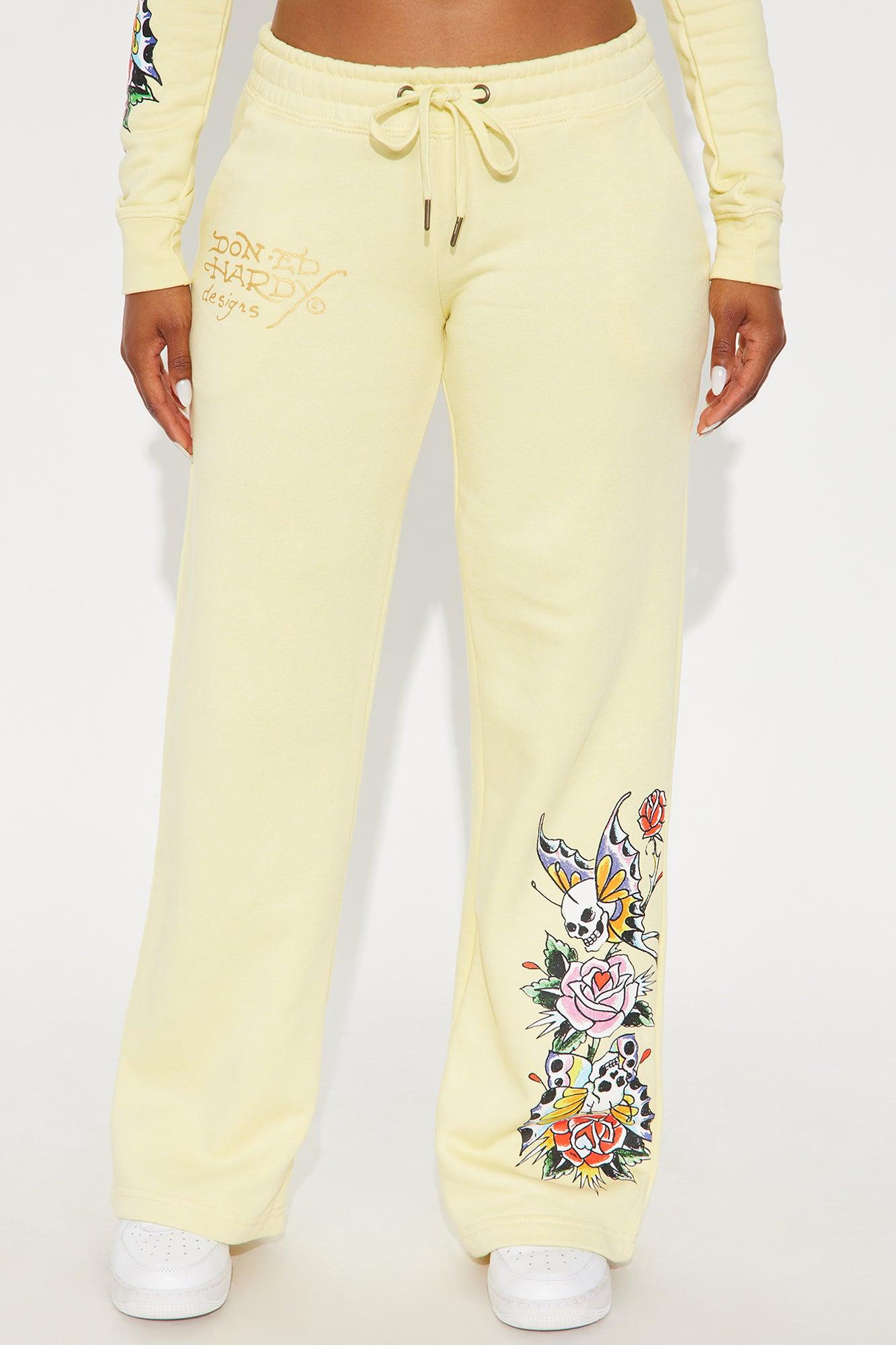 Ed Hardy Enchanted Butterfly Wide Leg Pant - Butter Yellow Female Product Image