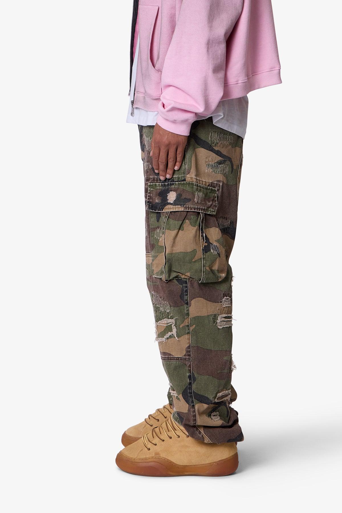 Ultra Baggy Distressed Cargo Pants - Woodland Camo Product Image
