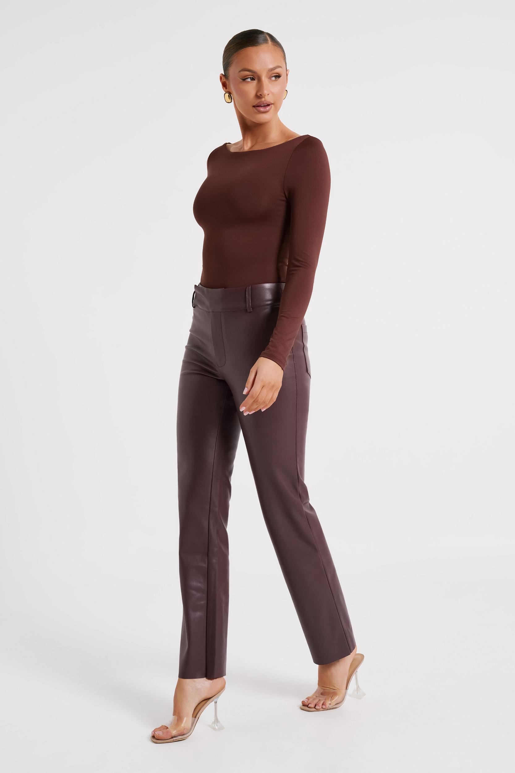 Laurette Faux Leather Straight Leg Pant - Dark Chocolate Product Image