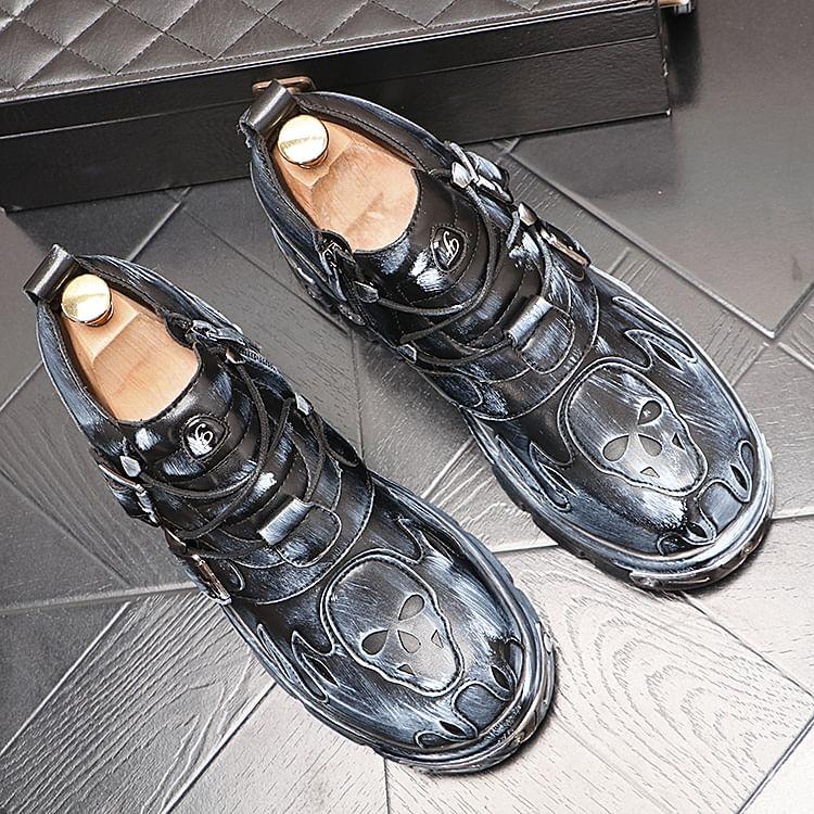 Platform Buckled Lace-Up Faux Leather Shoes Product Image