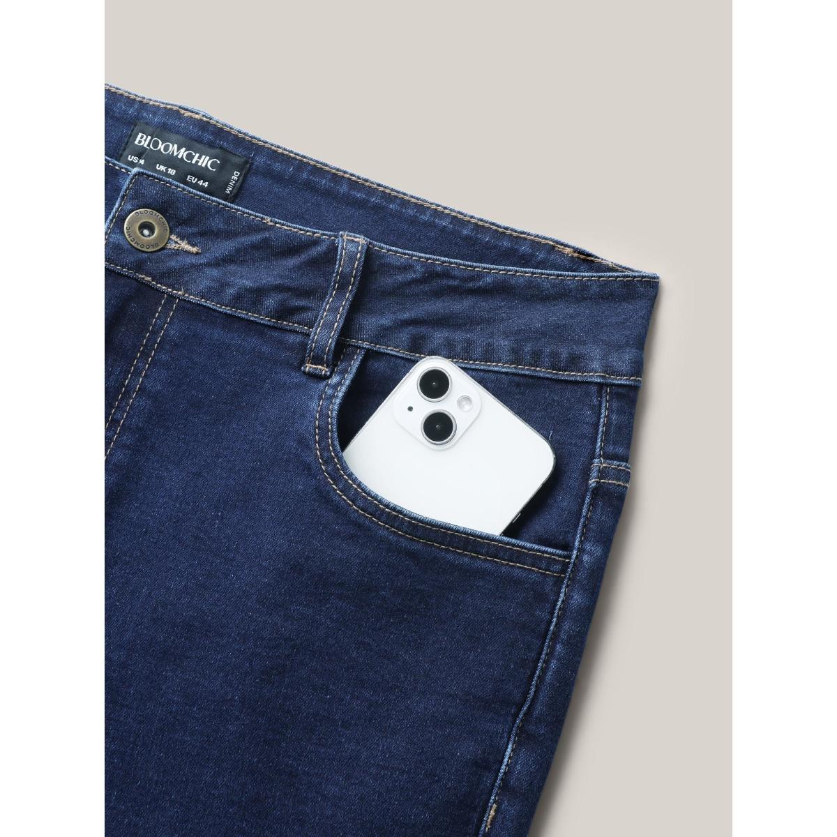 Plus Size Cowboy Waist Bootcut Mid-Rise Jeans Women Darkindigo Medium stretch Slanted pocket Jeans BloomChic 18/2X Product Image