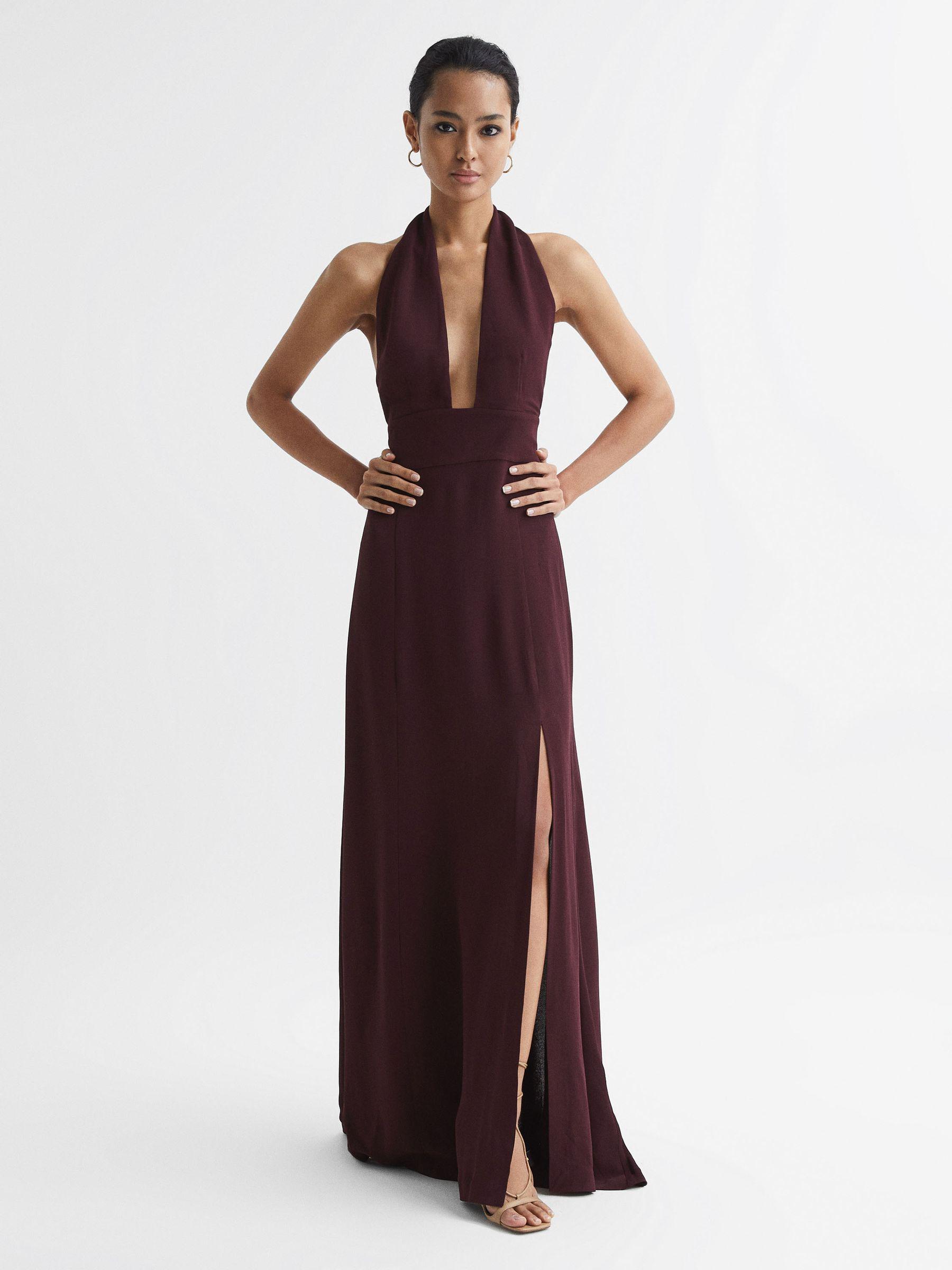 Maxi Dress With Cape in Burgundy Product Image