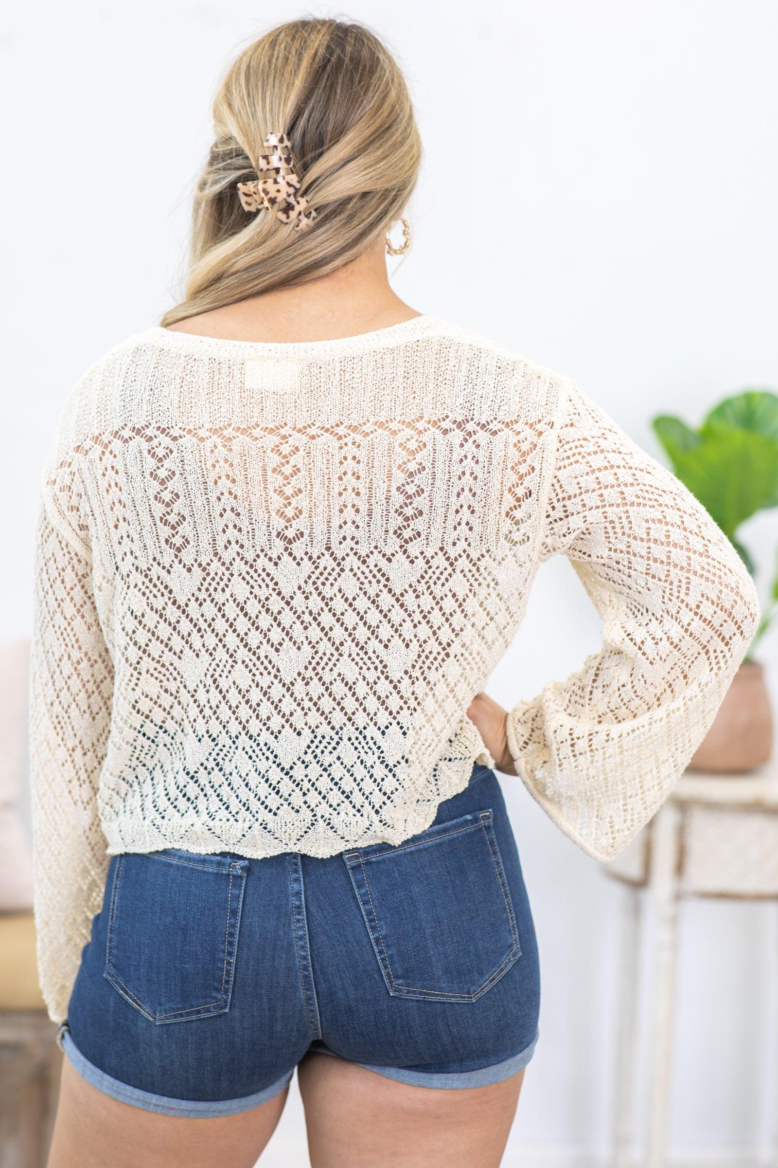 Pointelle Scallop Hem Fine Gauge Cardigan Product Image