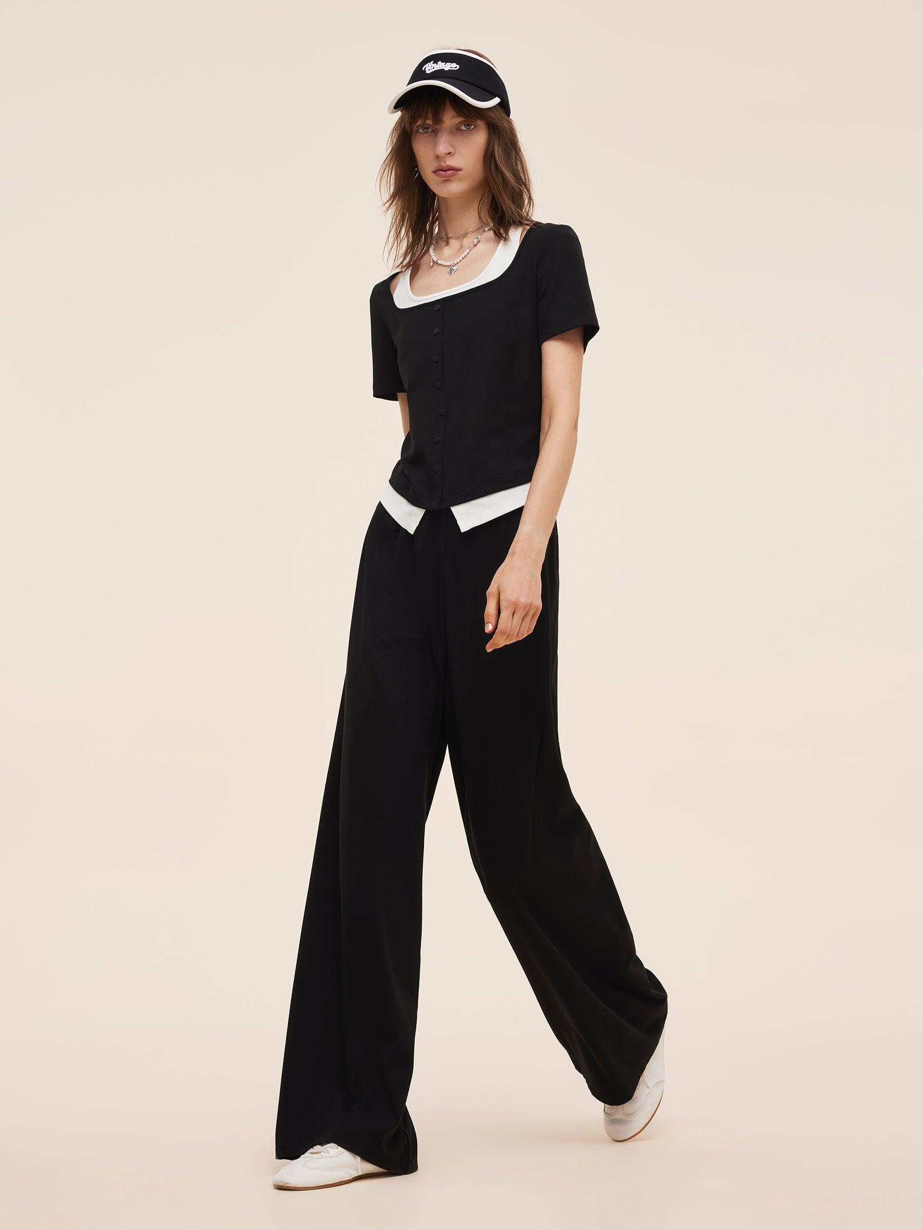 Mock Layered Knit Top And Pants Two-Piece Set Product Image