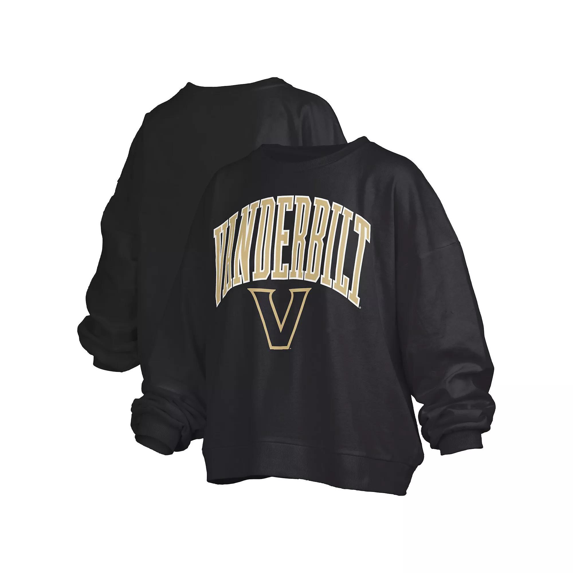 Women's Pressbox Black Vanderbilt Commodores Janise Arch Over Logo Waist Length Oversized Pullover Sweatshirt, Size: XL Product Image