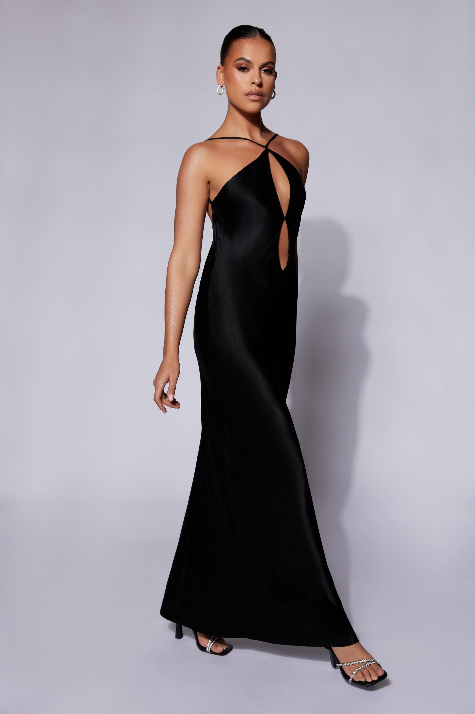 Lucia Satin Cut Out Maxi Dress - Black Product Image