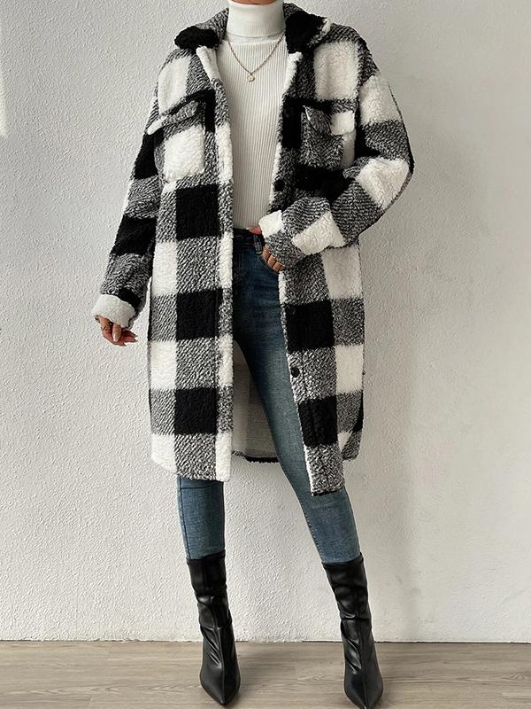 Plaid Tartan Lapel Neck Midi Jacket Product Image