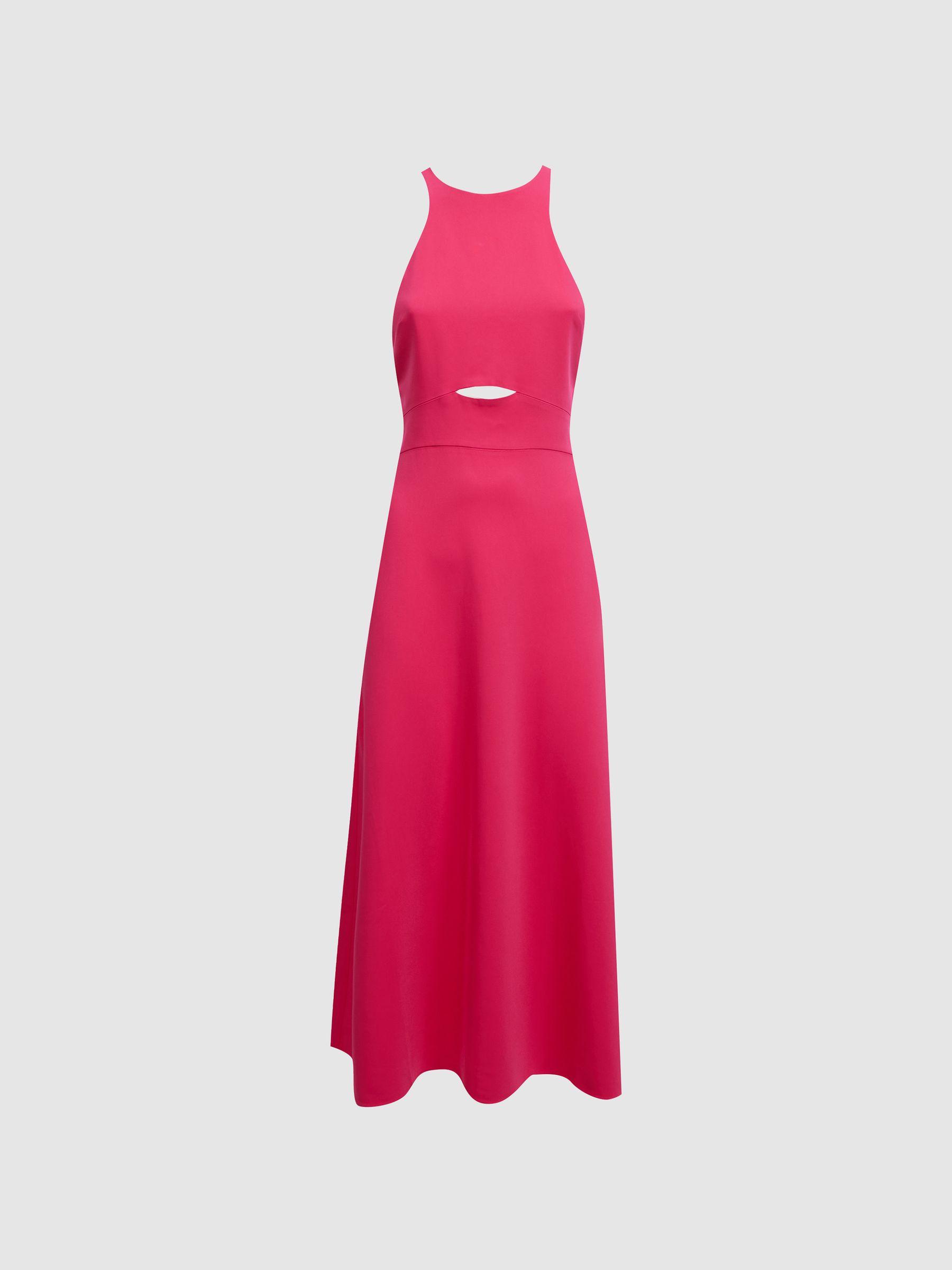 Halter Neck Cut Out Midi Dress in Pink Product Image
