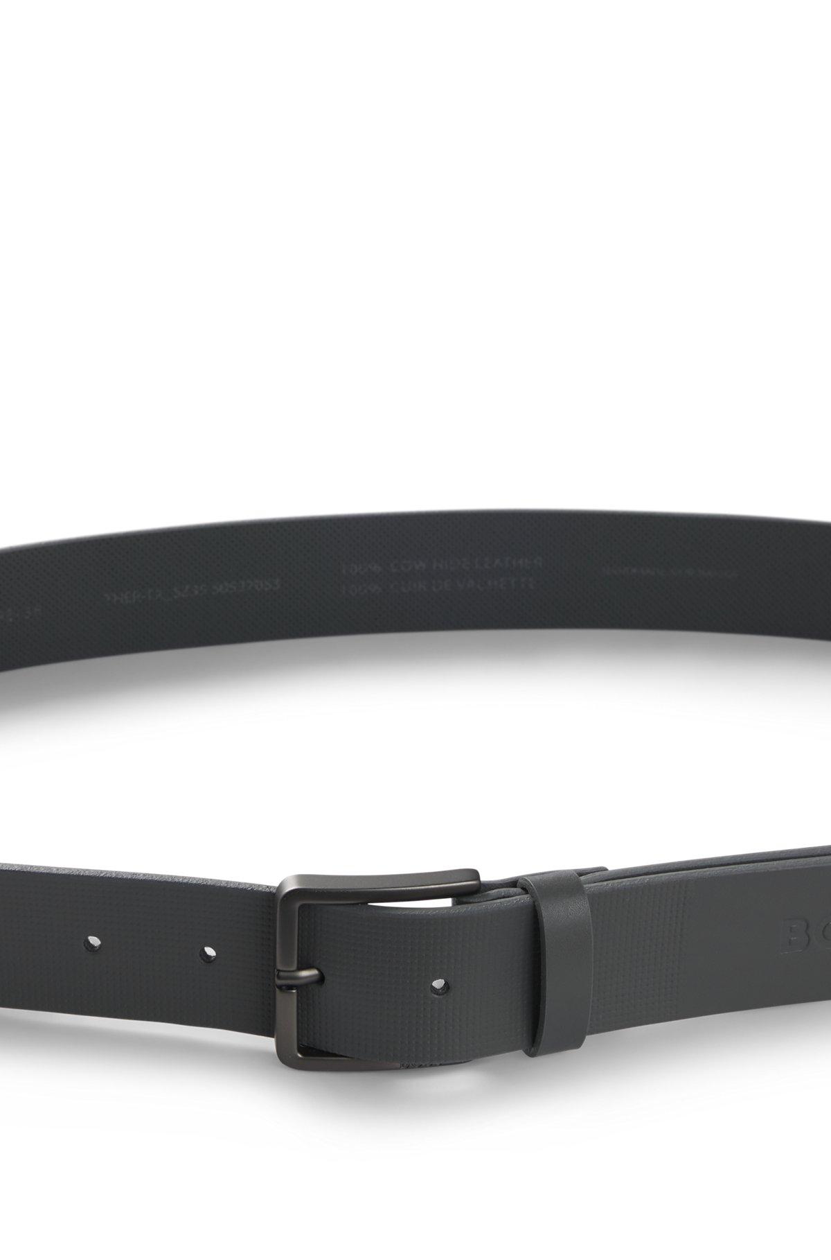 BOSS - Italian-leather belt with embossed structure - Dark Grey Product Image