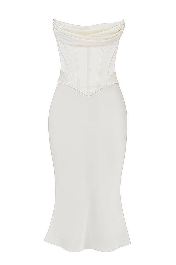 Sienna  ivory satin strapless corset midi dress Product Image