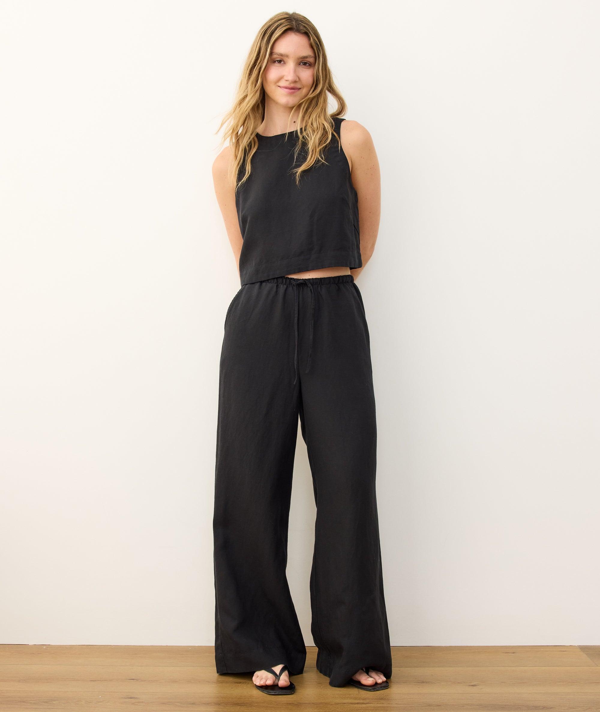 Linen Drawstring Wide Leg Pant Product Image