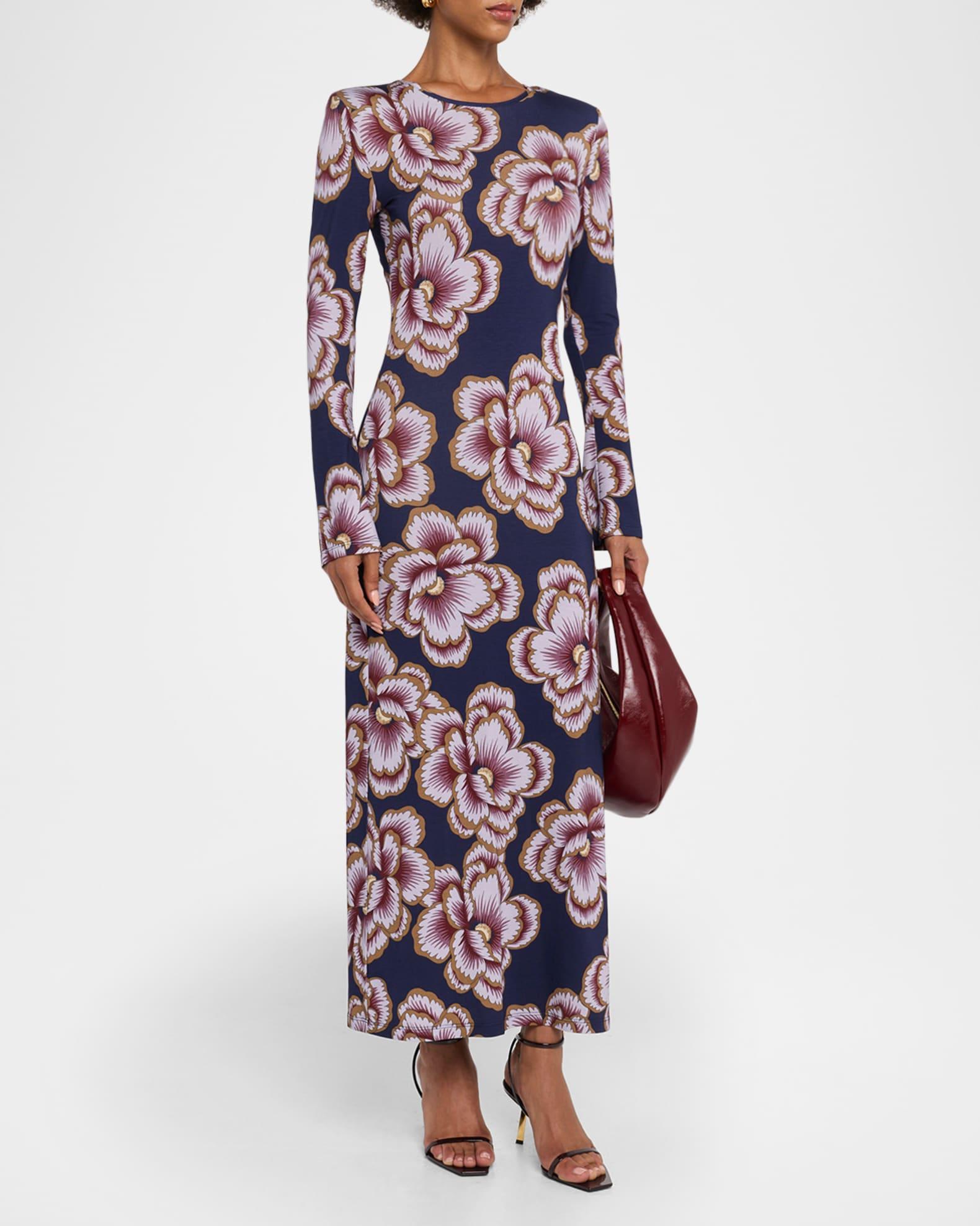 Floral Stretch Knit Crewneck Midi Dress Product Image
