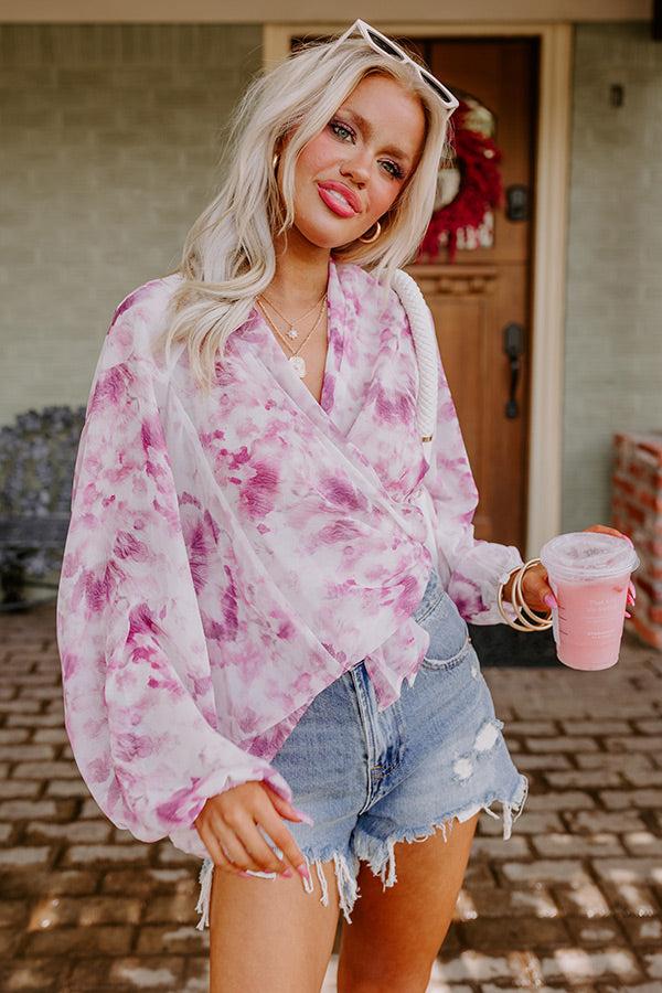 Somewhere Tropical Watercolor Tie Top In Berry Product Image