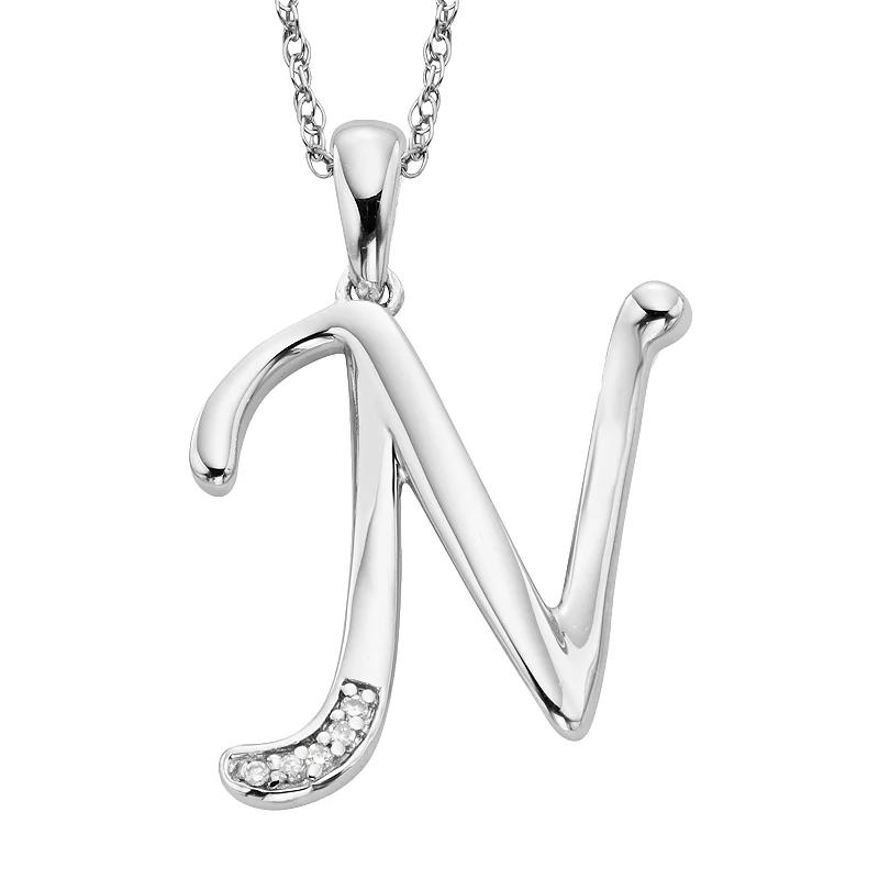 Sterling Silver Diamond Accent Initial Pendant, Women's,  Product Image