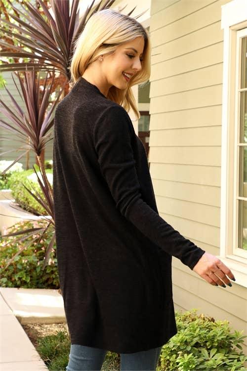 Solid Front Pockets Open Cardigan Product Image