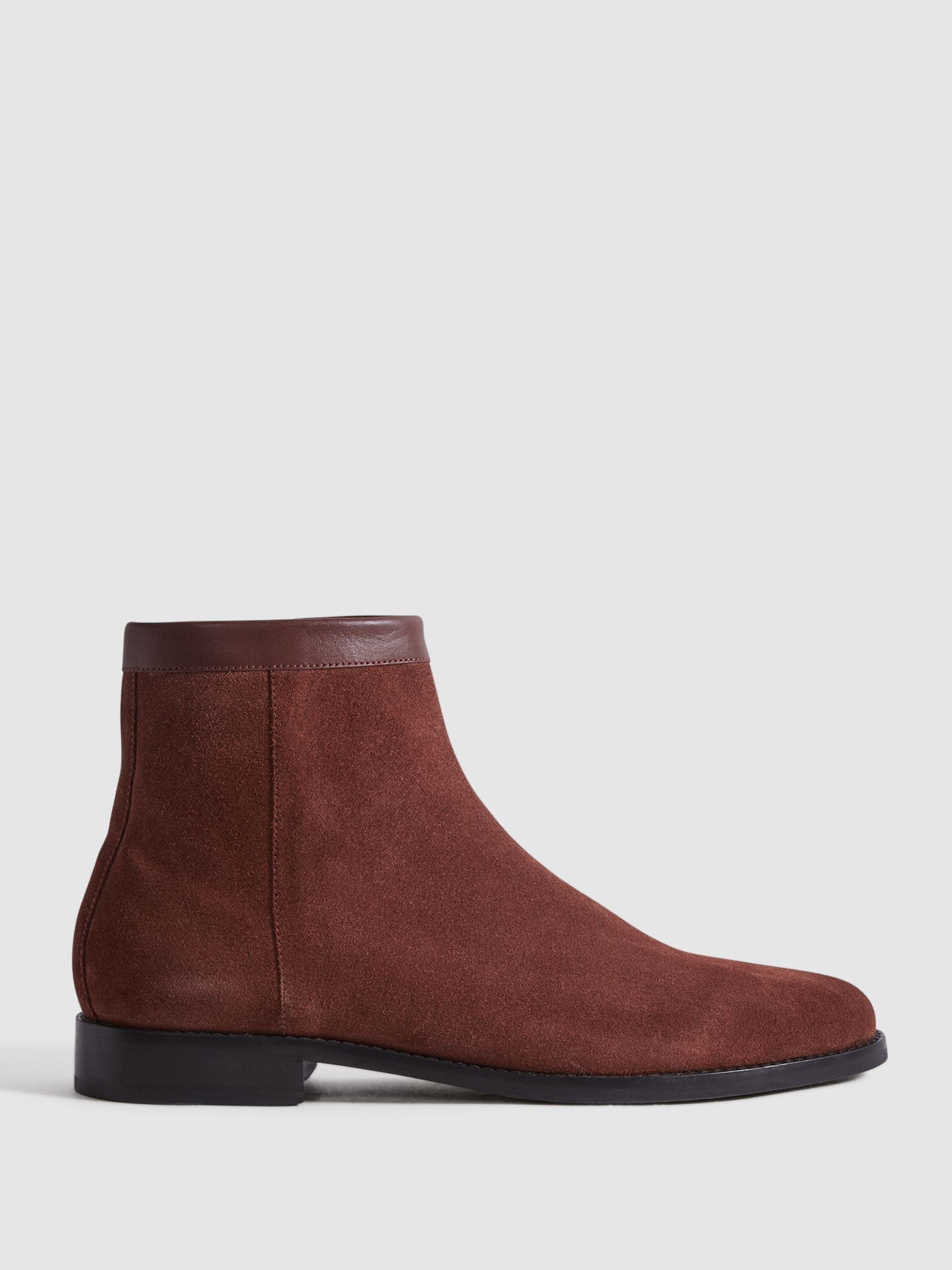 Suede Zip-Through Boots in Rust Product Image