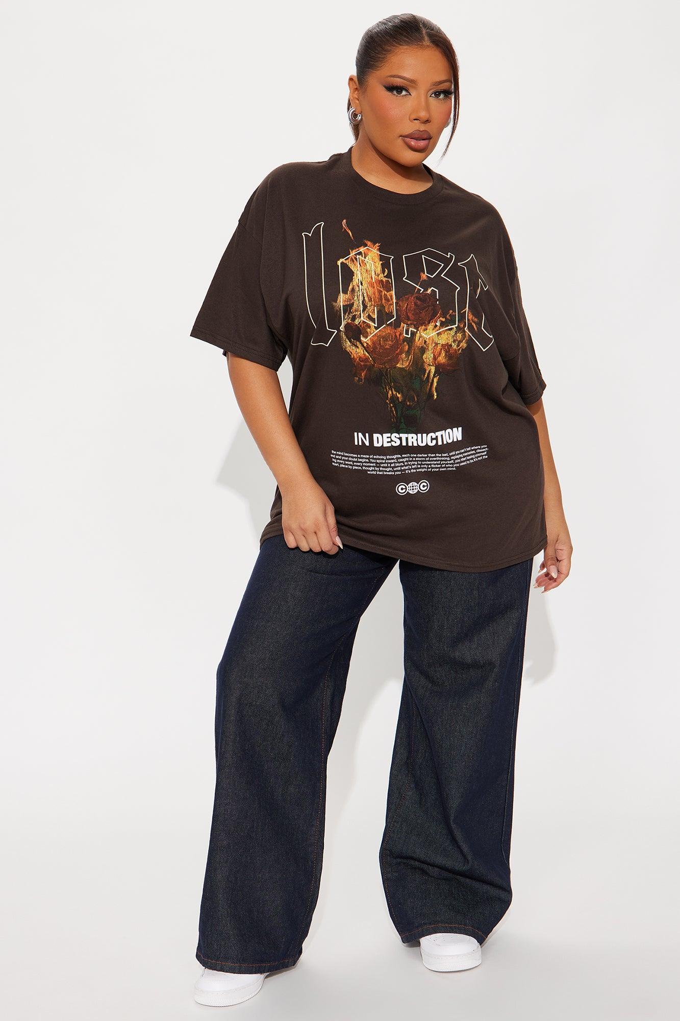 Lost Rose Flames Oversized Tee - Brown Female Product Image