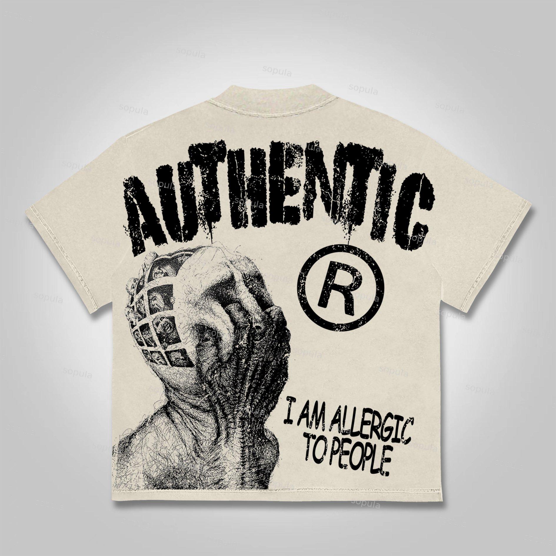 Sopula Vintage I Am Allergic To People Graphics Print Cotton T-shirt Product Image