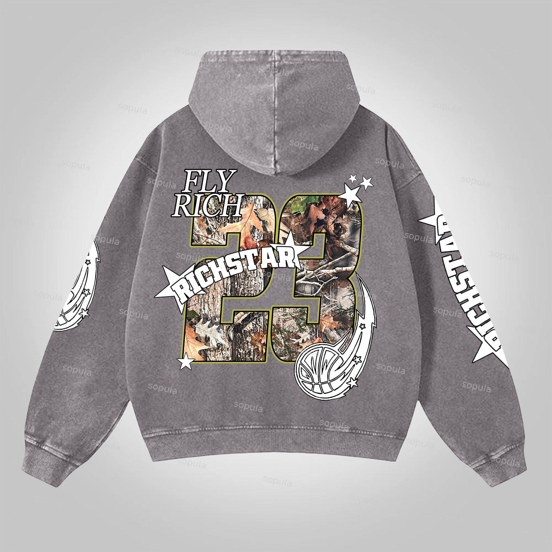 Men's Oversized Relaxed Graphic Vintage Washed Zip-Up Hoodie Product Image