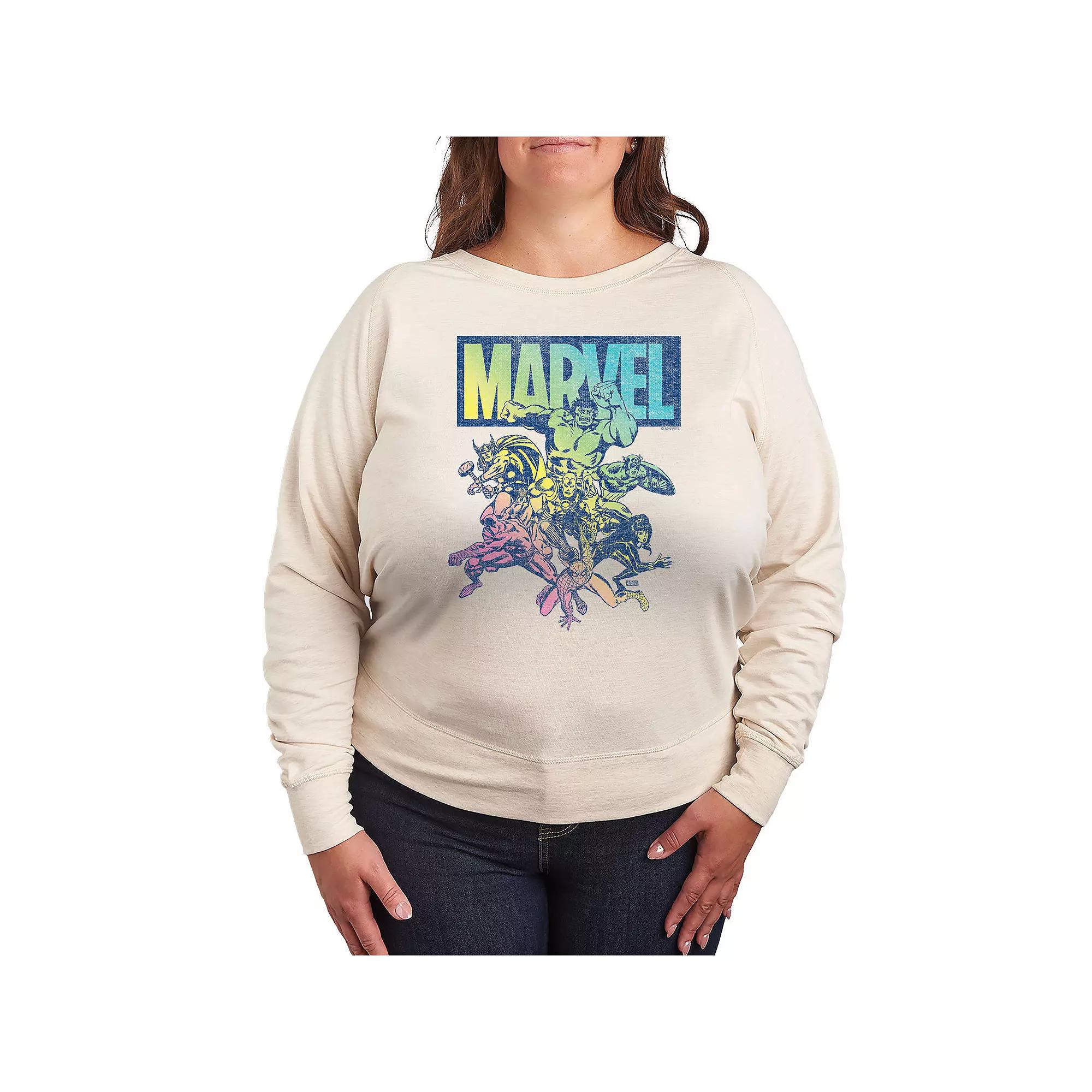 Women's Marvel Group Rainbow French Terry Long Sleeve Tee,  Product Image