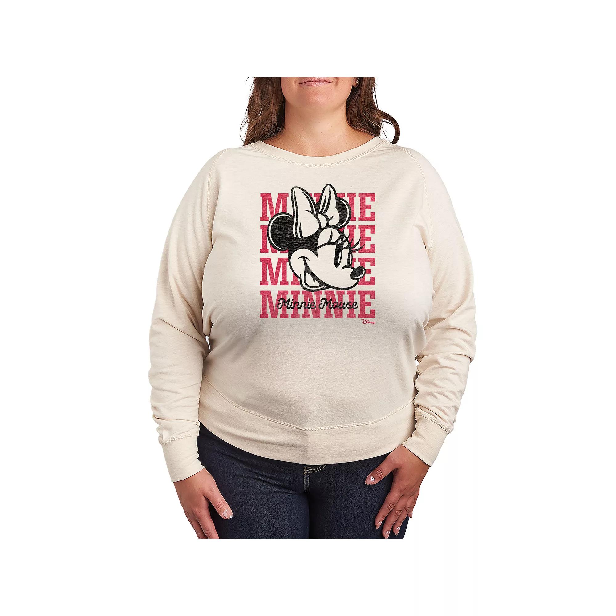 Disney's Minnie Mouse Plus Size Repeated French Terry Long Sleeve Tee, Women's, Size: 2XL, Beigh Green Product Image