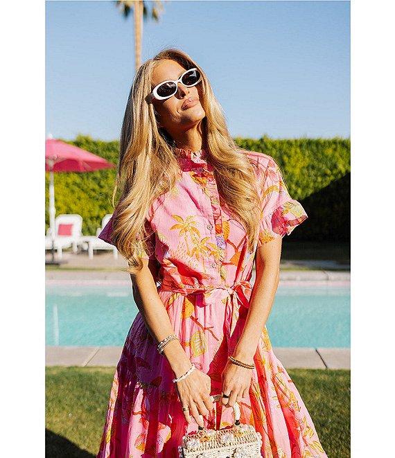 J.Marie Playa Button Up Ruffle Sleeve Belted Tiered Midi A-Line Dress Product Image