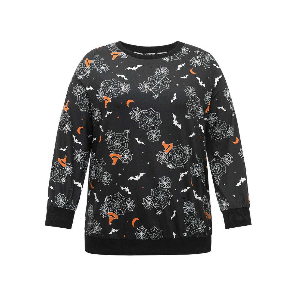 Plus Size Halloween Print Elastic Cuffs Round Neck Sweatshirt Women Purple Playful Elastic cuffs Round Neck Casual Sweatshirts BloomChic 12/L Product Image