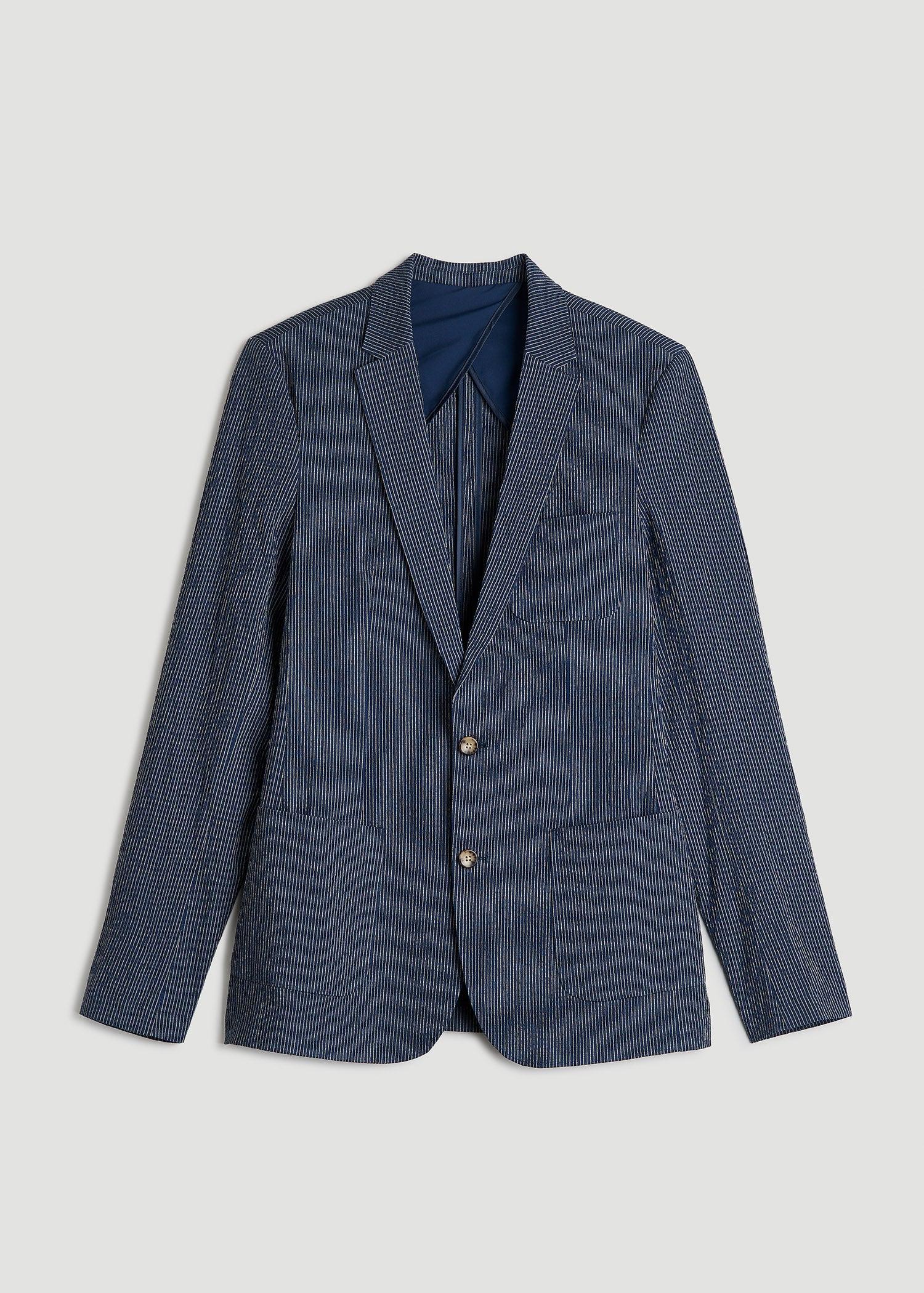 Stretch Seersucker Blazer for Tall Men in Navy and Off White Stripe Male Product Image