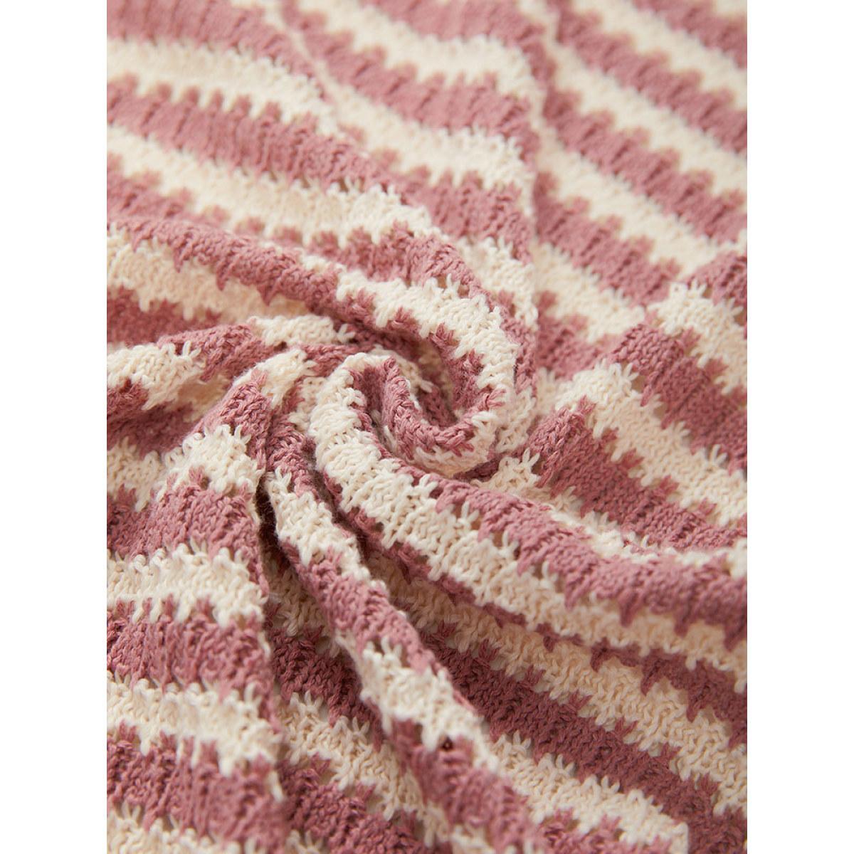 Plus Size Striped Button Through Cut Out Cardigan DustyPink Women Casual Loose Long Sleeve Dailywear Cardigans BloomChic 14-16/1X Product Image