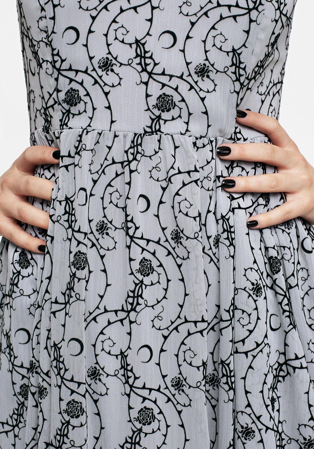 Rosethorn Flocked Velour Chiffon Ruffle Midaxi Dress - Blue Product Image