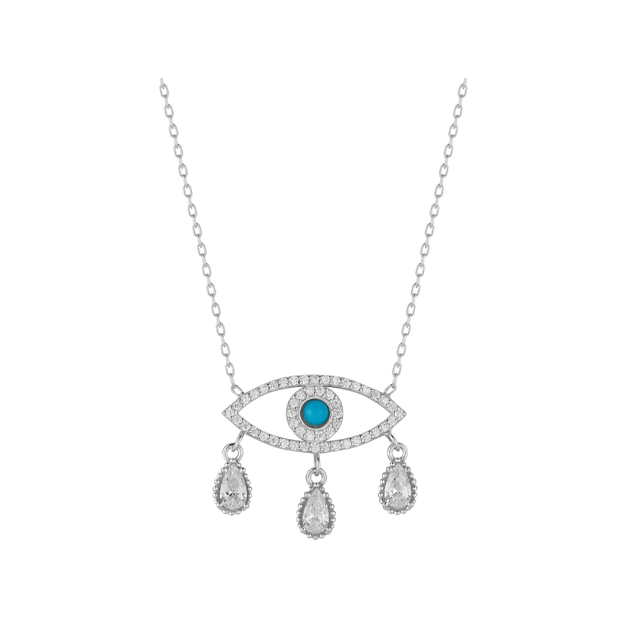 Sunkissed Sterling Sterling Silver Cubic Zirconia & Simulated Turquoise Evil Eye Drop Necklace, Women's, Size: 18", Silver Tone Product Image