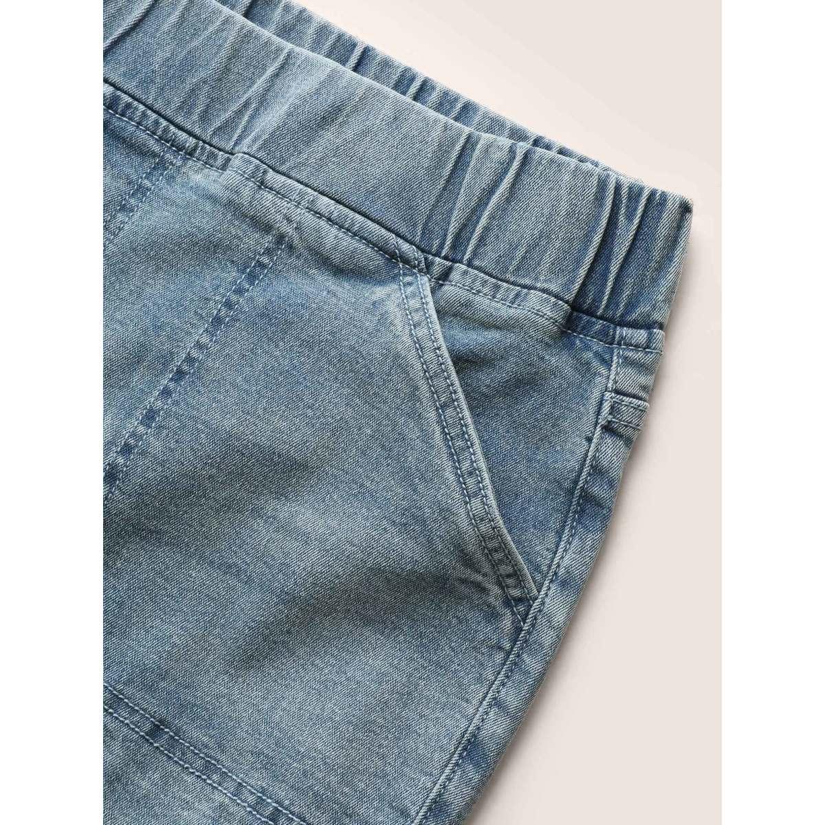 Plus Size Vintage Elastic Waist Split Side Pull-on Jegging Jeans Women Denimblue Casual Slit High stretch Patch pocket Jeans BloomChic 24/3X Product Image