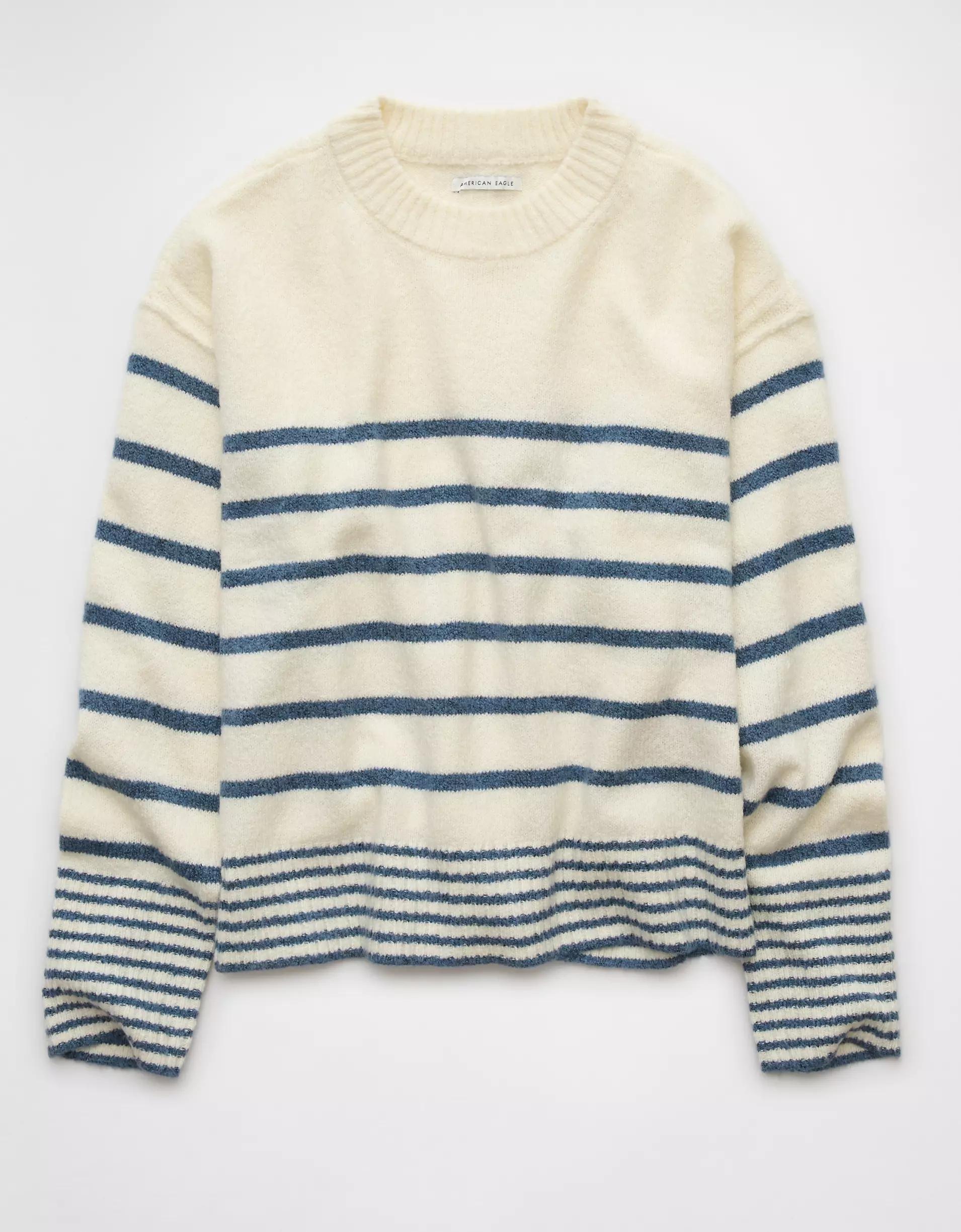 AE Whoa So Soft Striped Crew Neck Sweater Product Image
