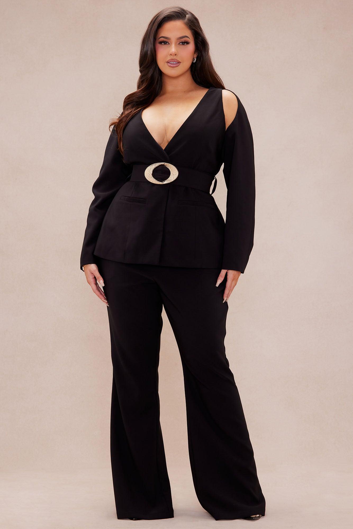 Julia Belted Pant Suit Set - Black Product Image